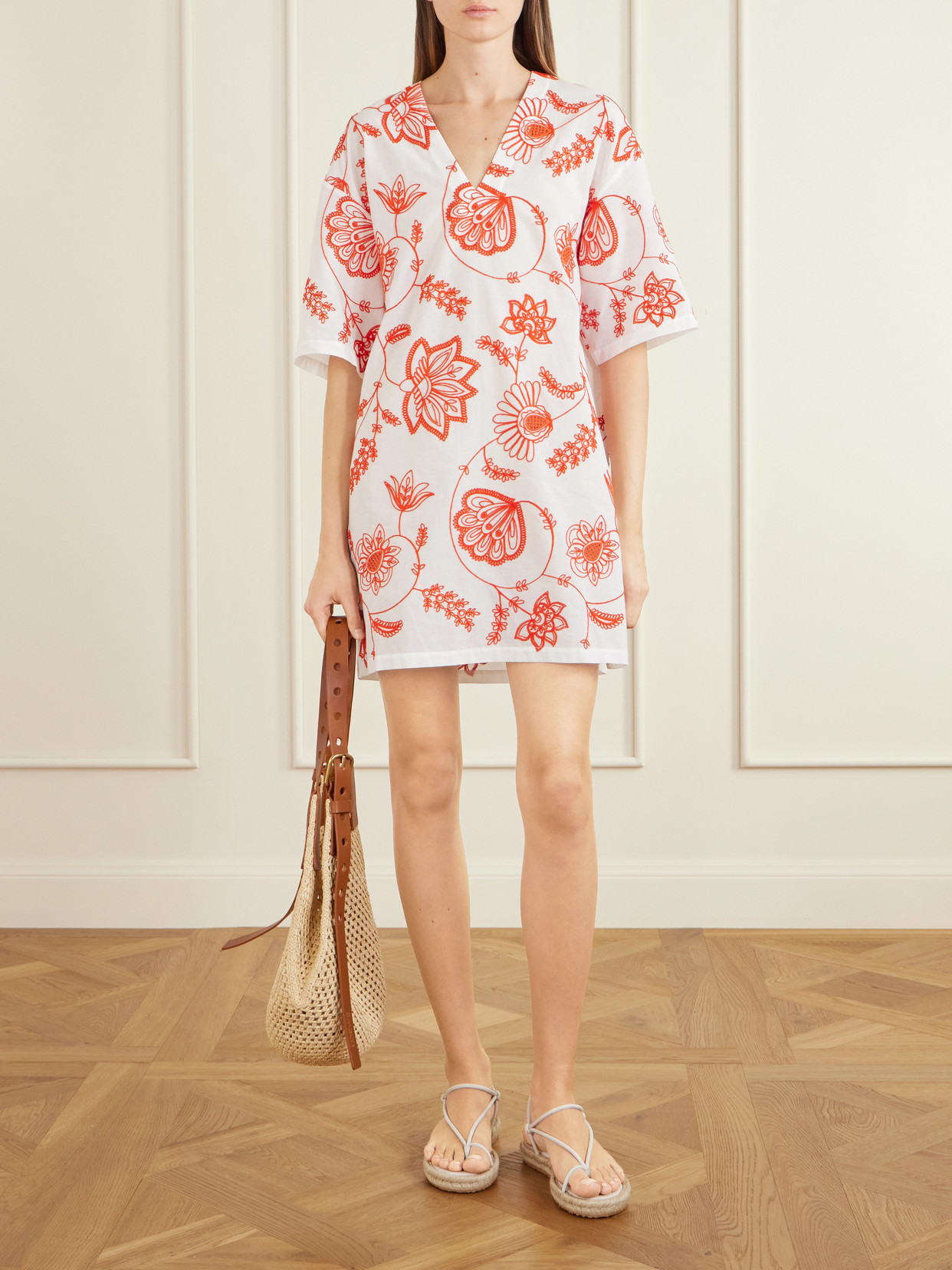 Eres Embroidered Cotton-blend Mini Dress In Multi