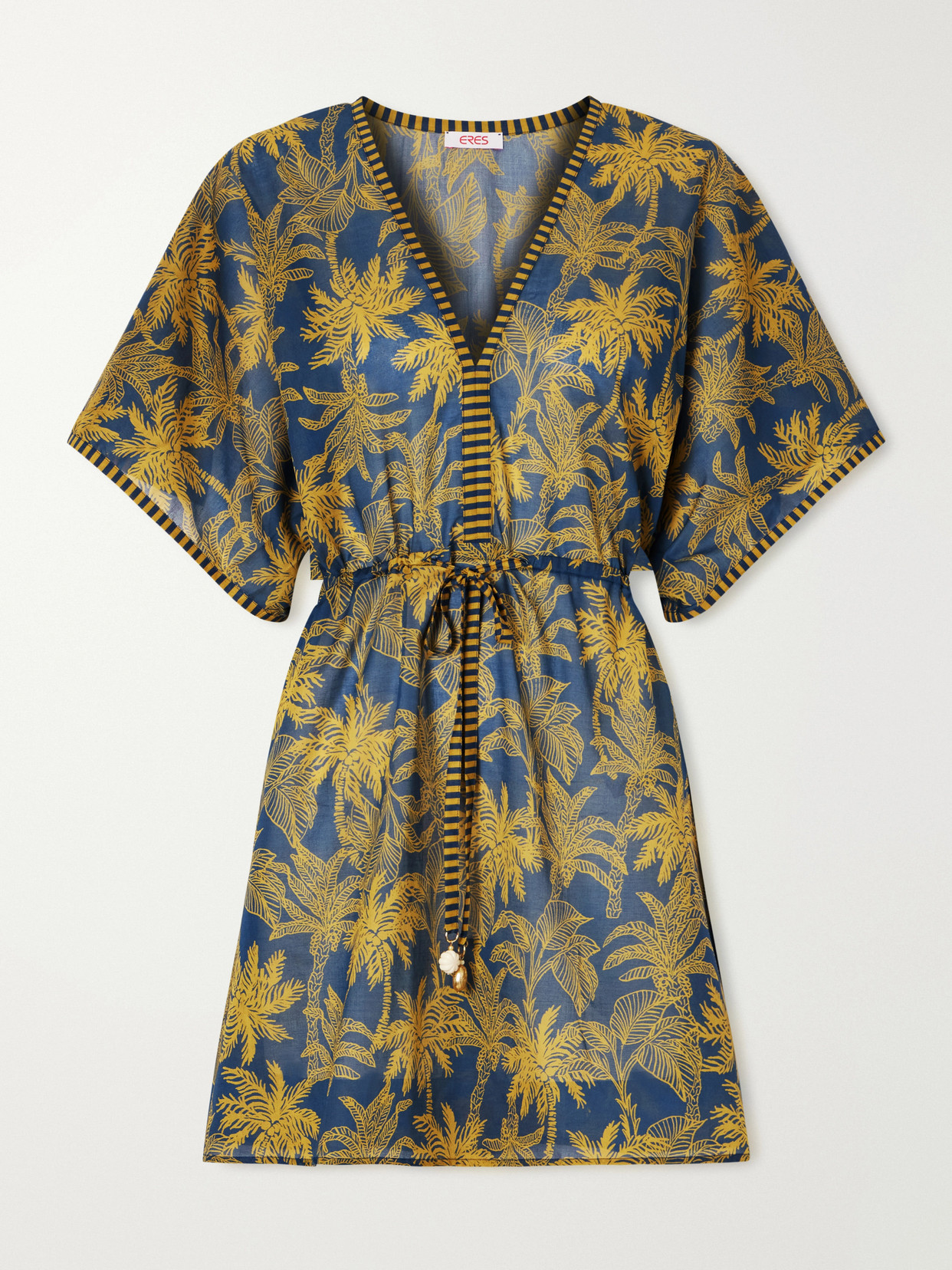 Eres - Peninsule Embellished Printed Cotton-voile Mini Dress - Navy
