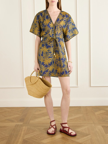 Eres Peninsule embellished printed cotton-voile mini dress