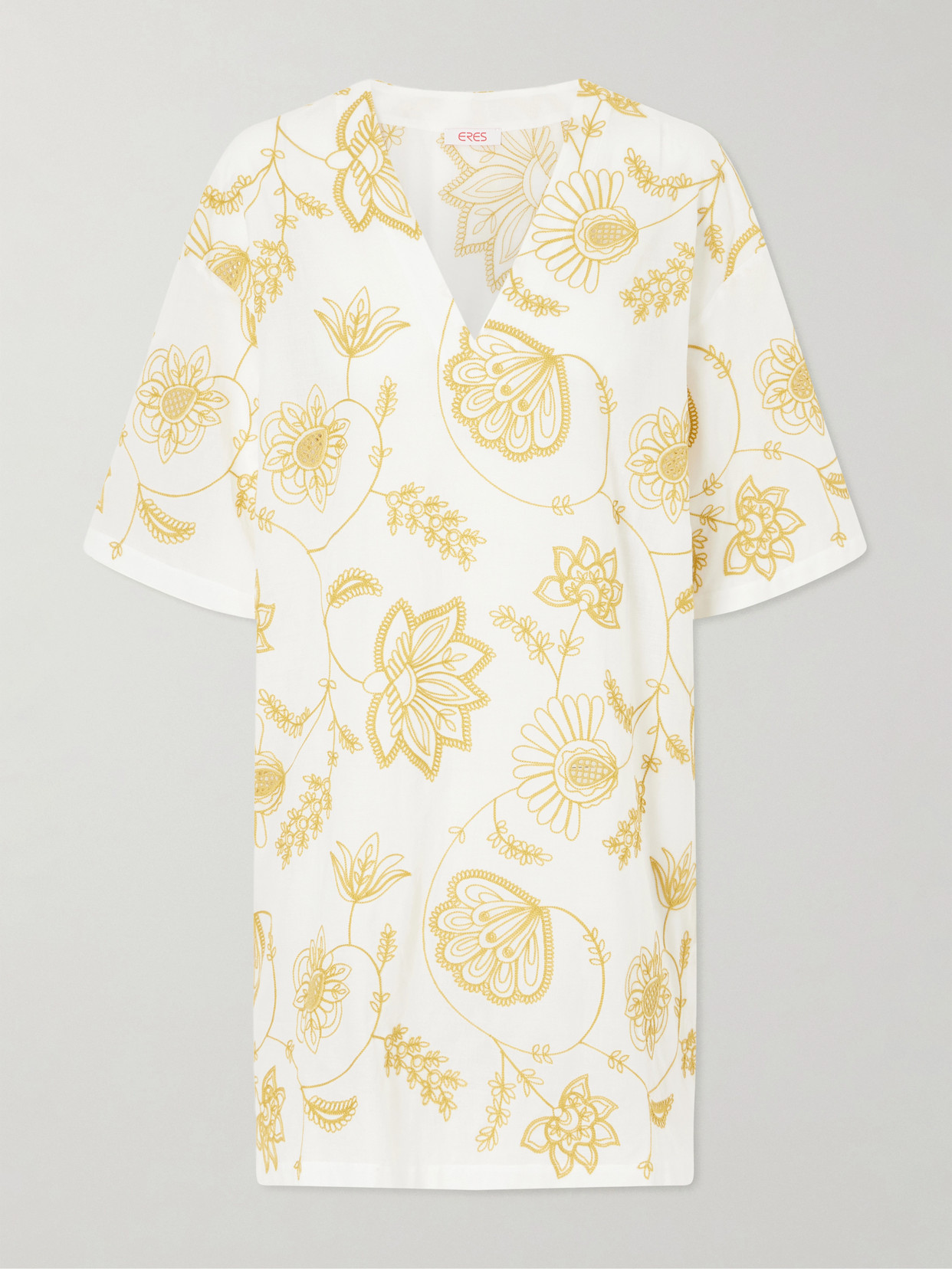 Eres Levia Embroidered Cotton-blend Mini Dress In Yellow