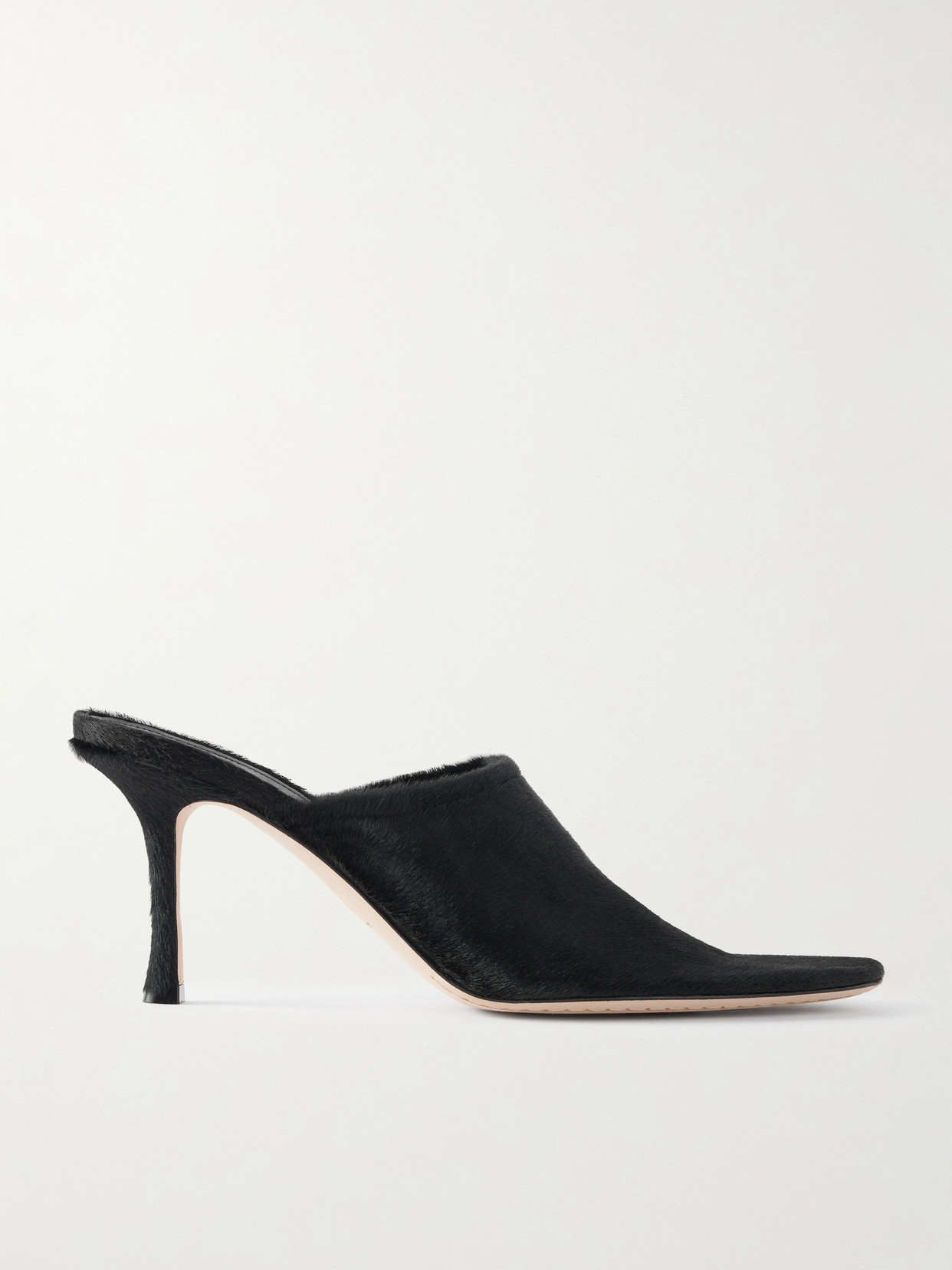 Christen Elipse Calf Hair Mules In Black