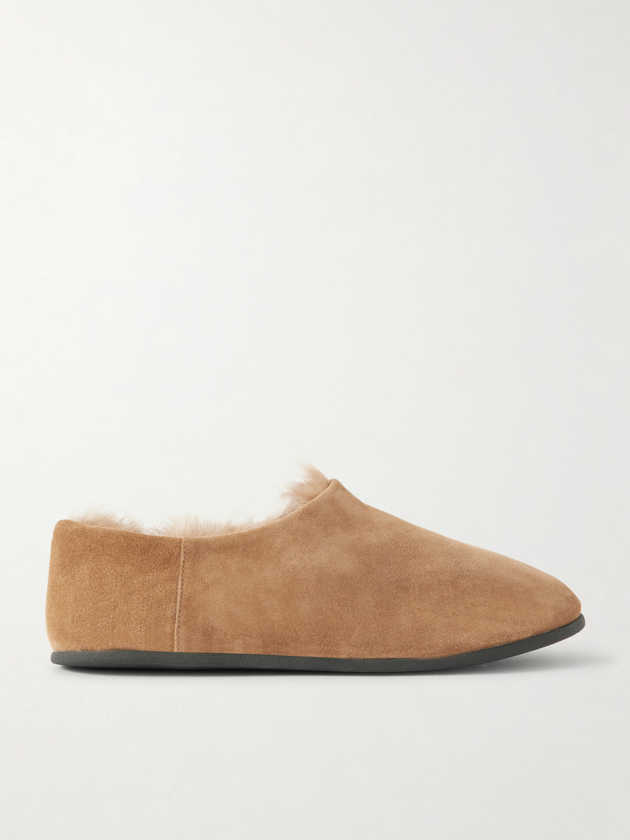 Christen Big Bootie Shearling-lined Suede Slippers In Neutral