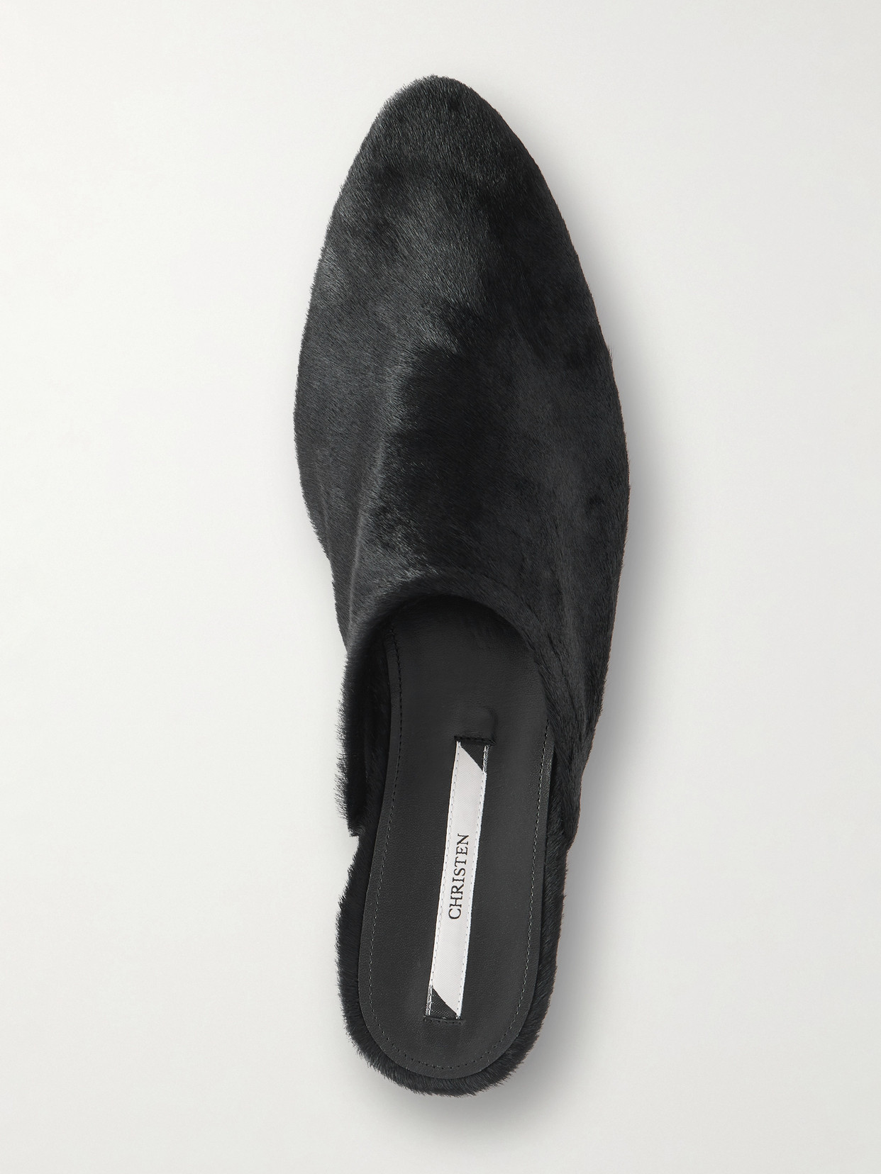 Christen Elipse Calf Hair Mules In Black