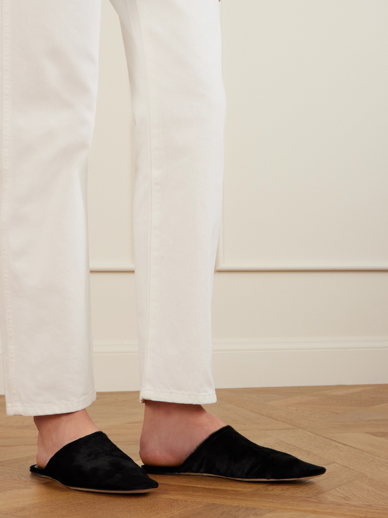 Christen Elipse Calf Hair Mules In Black