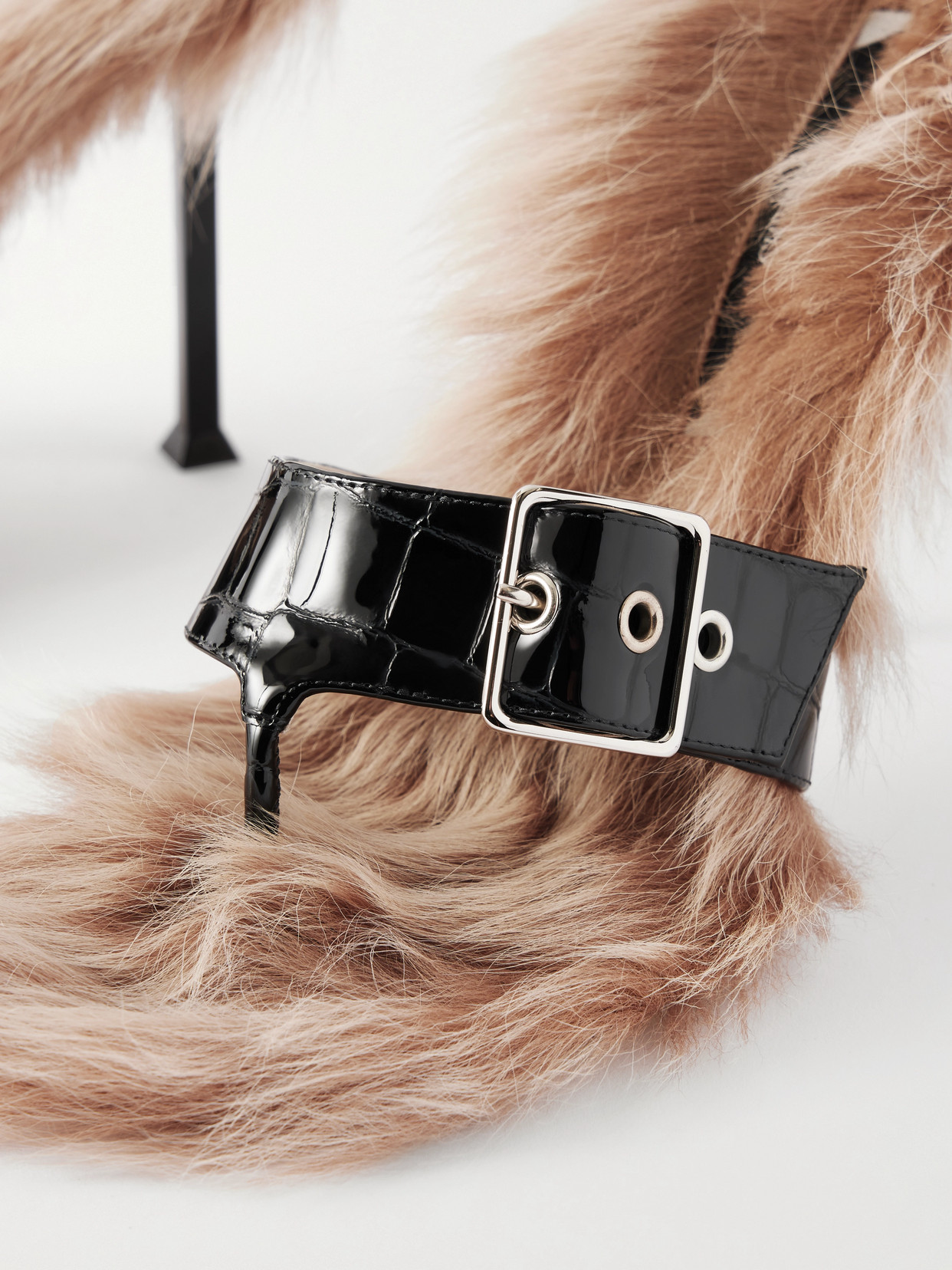 Helix Buckled Shearling-Lined Croc-Effect Sandals