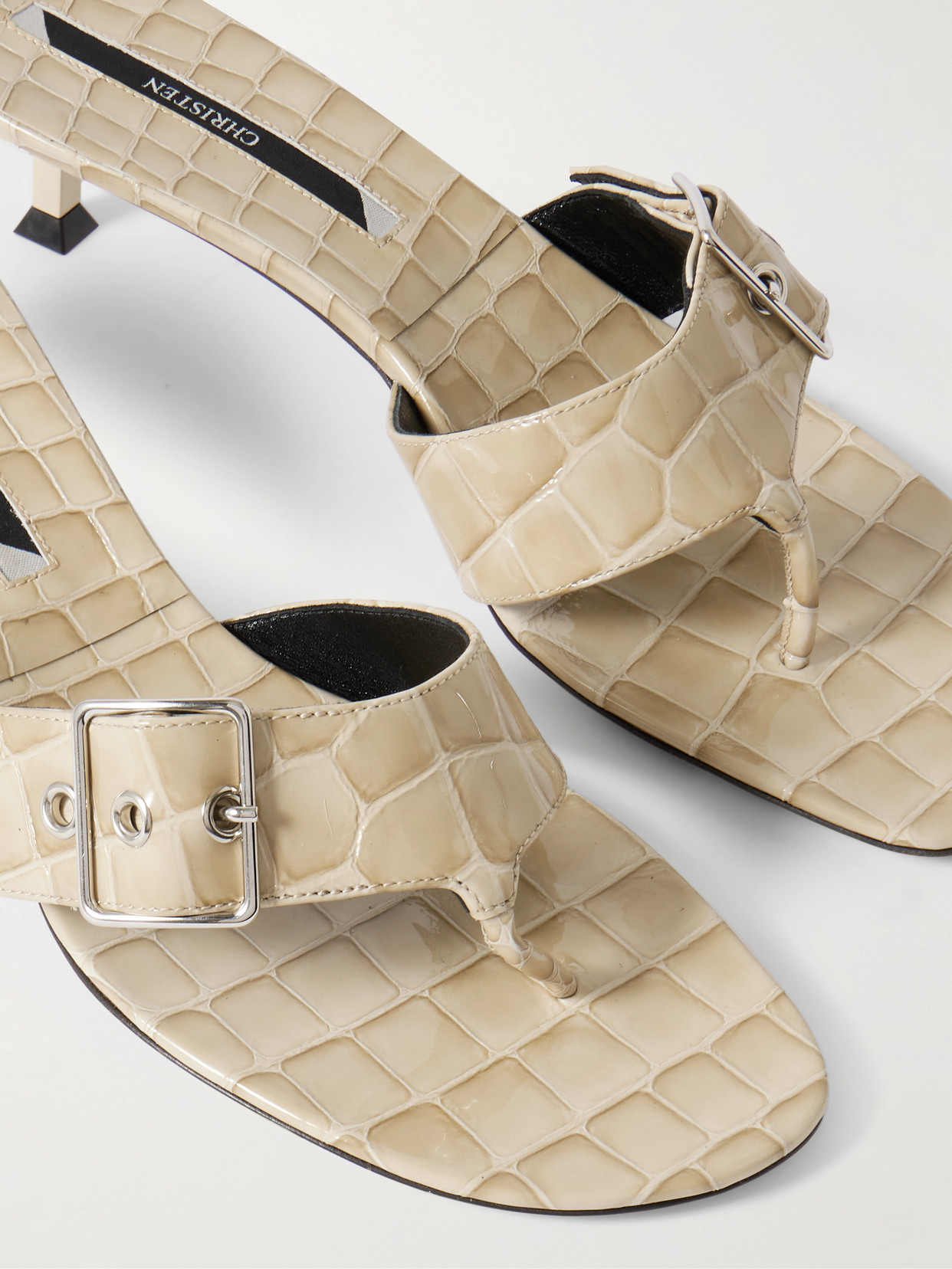 Helix Buckled Croc-Effect Sandals