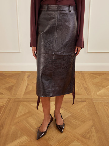 The Frankie Shop Taney paneled croc-effect leather midi skirt