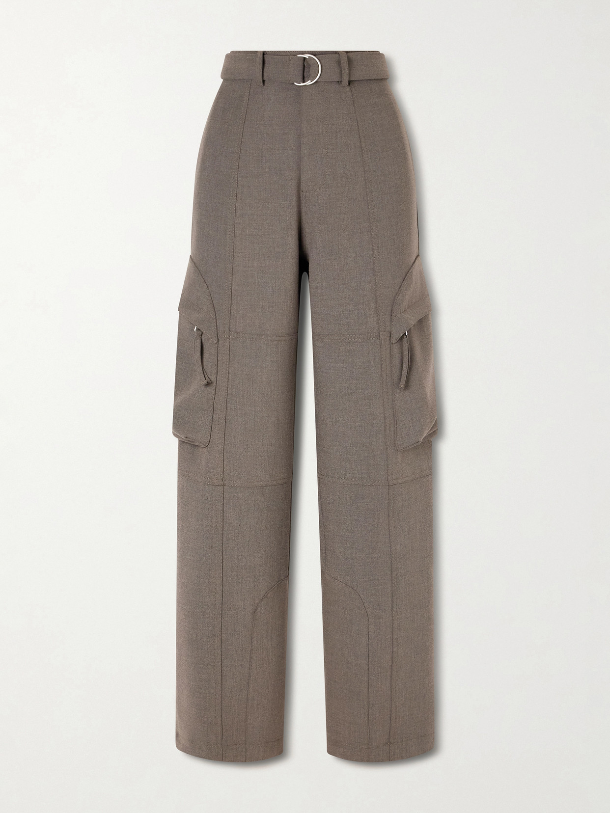 The Frankie Shop Kelly Belted Woven Wide-leg Cargo Pants In Brown