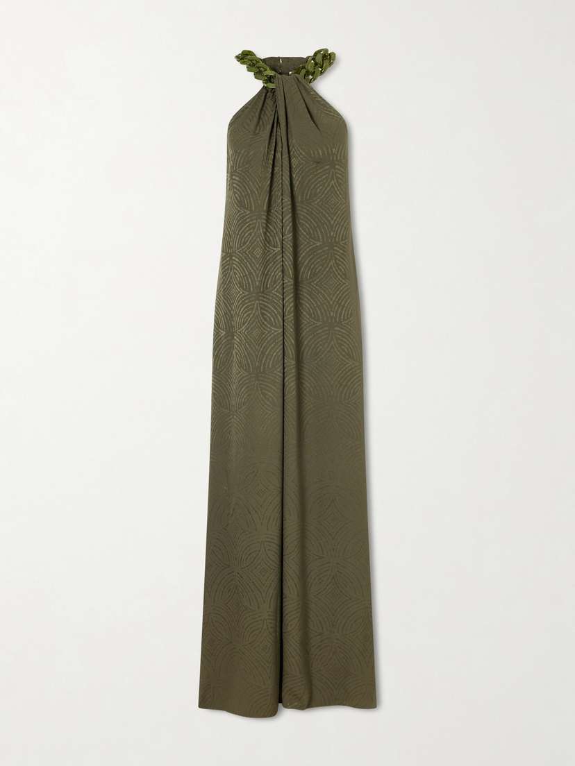 Joseph Embellished Silk-jacquard Halterneck Maxi Dress