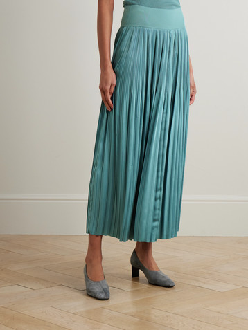 JOSEPH Rabat stretch knit-trimmed pleated satin midi skirt
