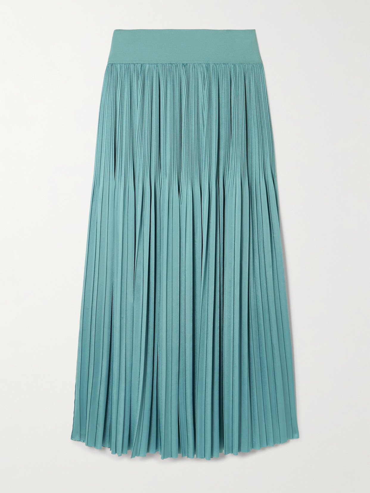 Joseph Rabat Stretch Knit-trimmed Pleated Satin Midi Skirt In Green