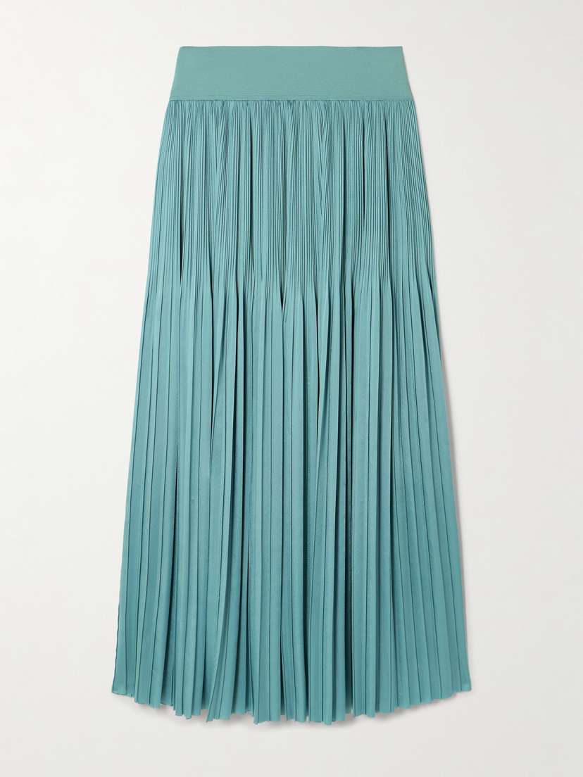 Joseph Rabat Stretch Knit-trimmed Pleated Satin Midi Skirt