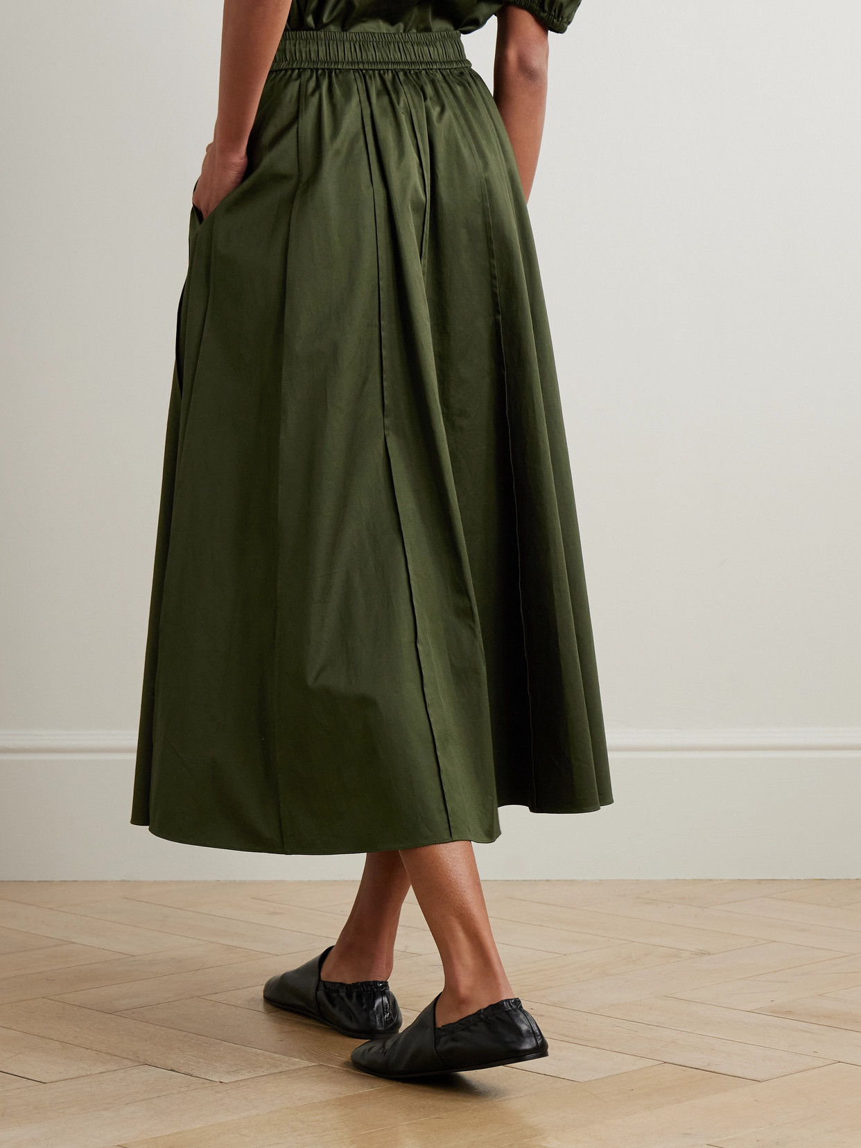 Joseph Womens Palm Leaf Manar Elasticated-waist Cotton-sateen Midi Skirt In Green
