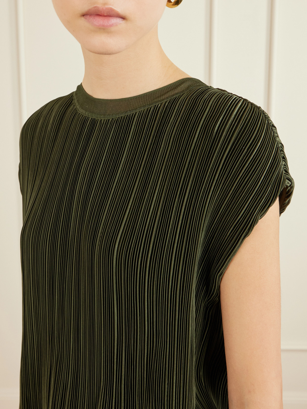 Joseph Cedre Pleated Satin Top In Green