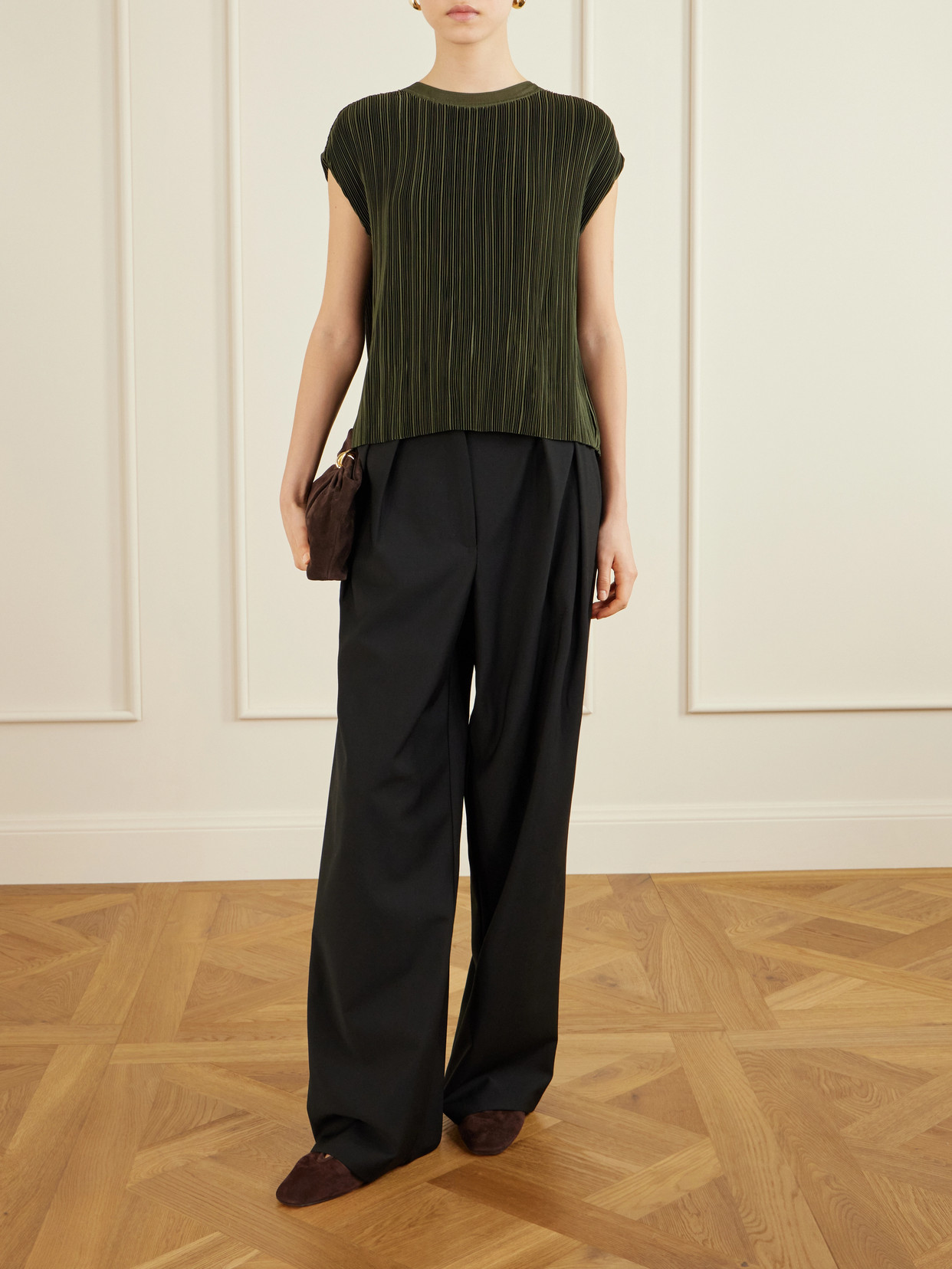 Joseph Cedre Pleated Satin Top In Green