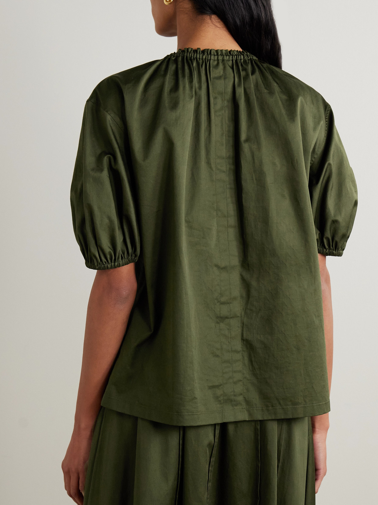 Nador Tie-Detailed Gathered Cotton-Sateen Blouse