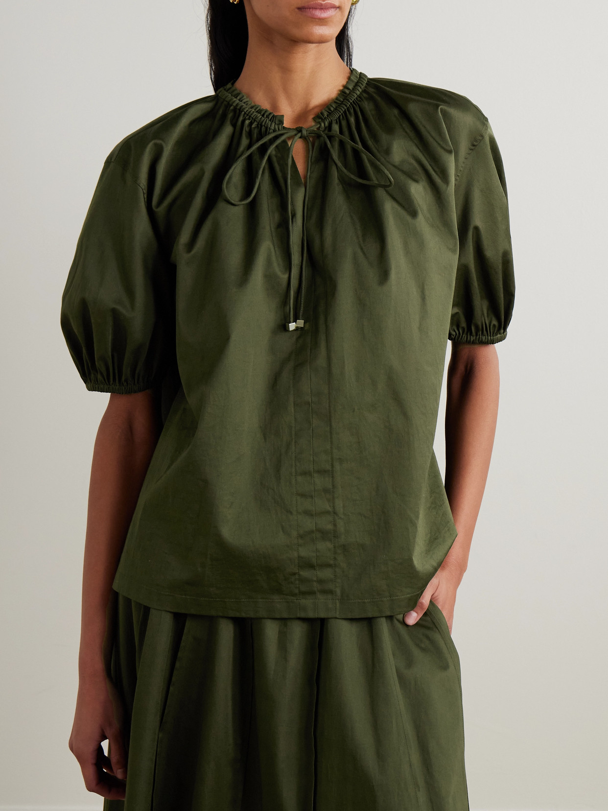 Nador Tie-Detailed Gathered Cotton-Sateen Blouse
