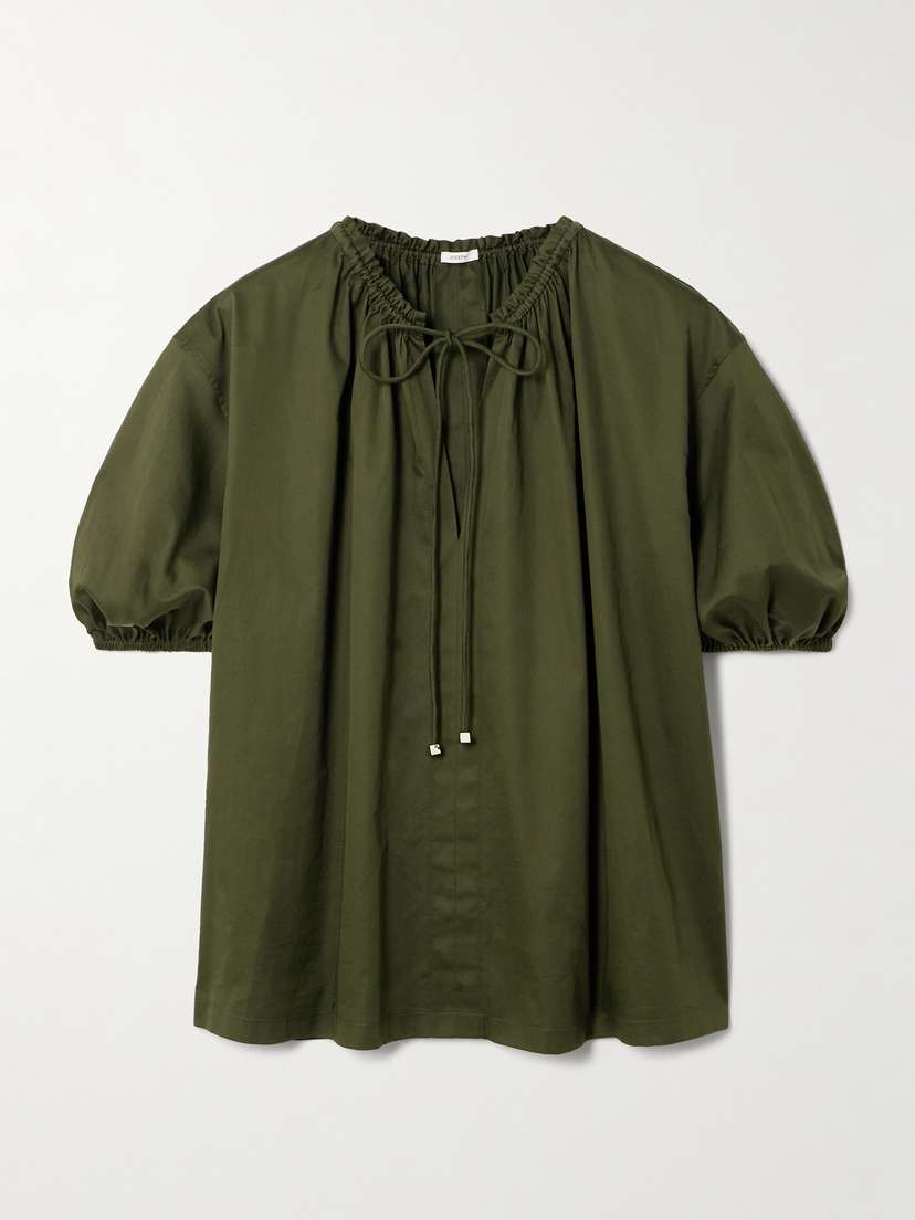 Joseph Nador Tie-detailed Gathered Cotton-sateen Blouse