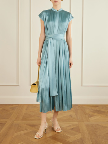 sachin and babi light blue dress Pretty Little Thing champagne gold cowl neck satin