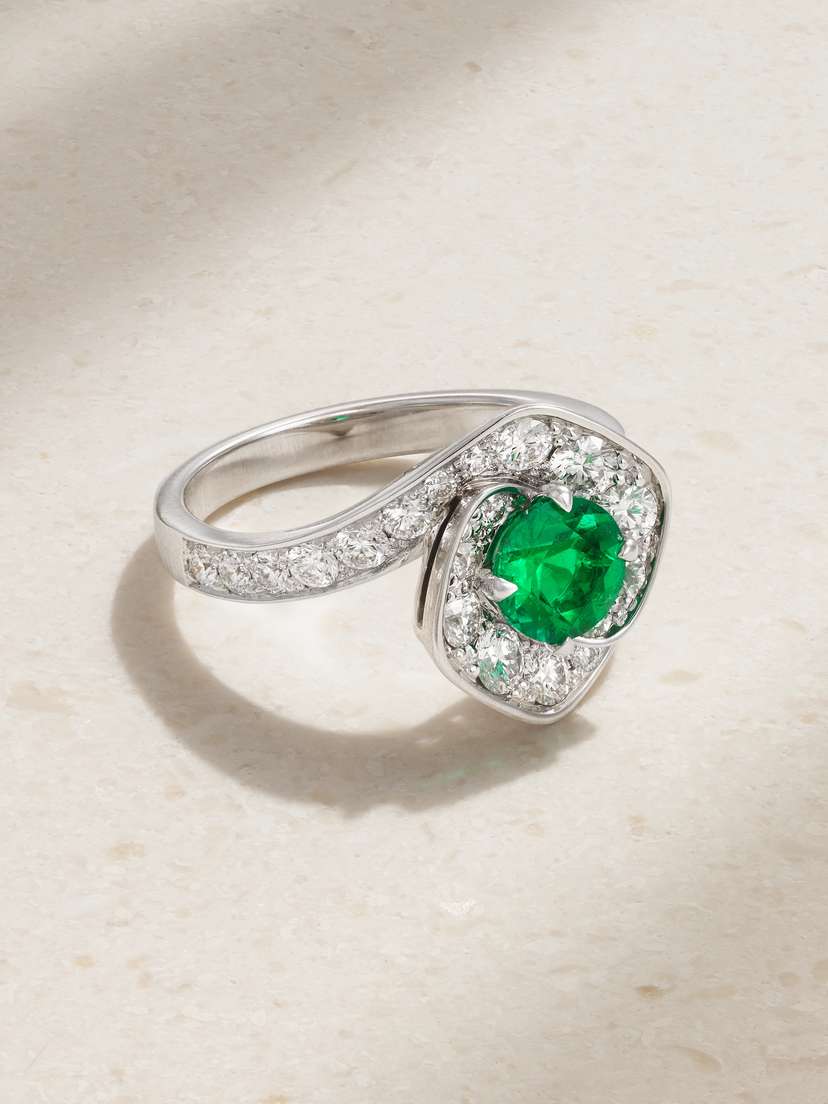David Morris Frozen Kiss 18-karat White Gold, Diamond And Emerald Ring