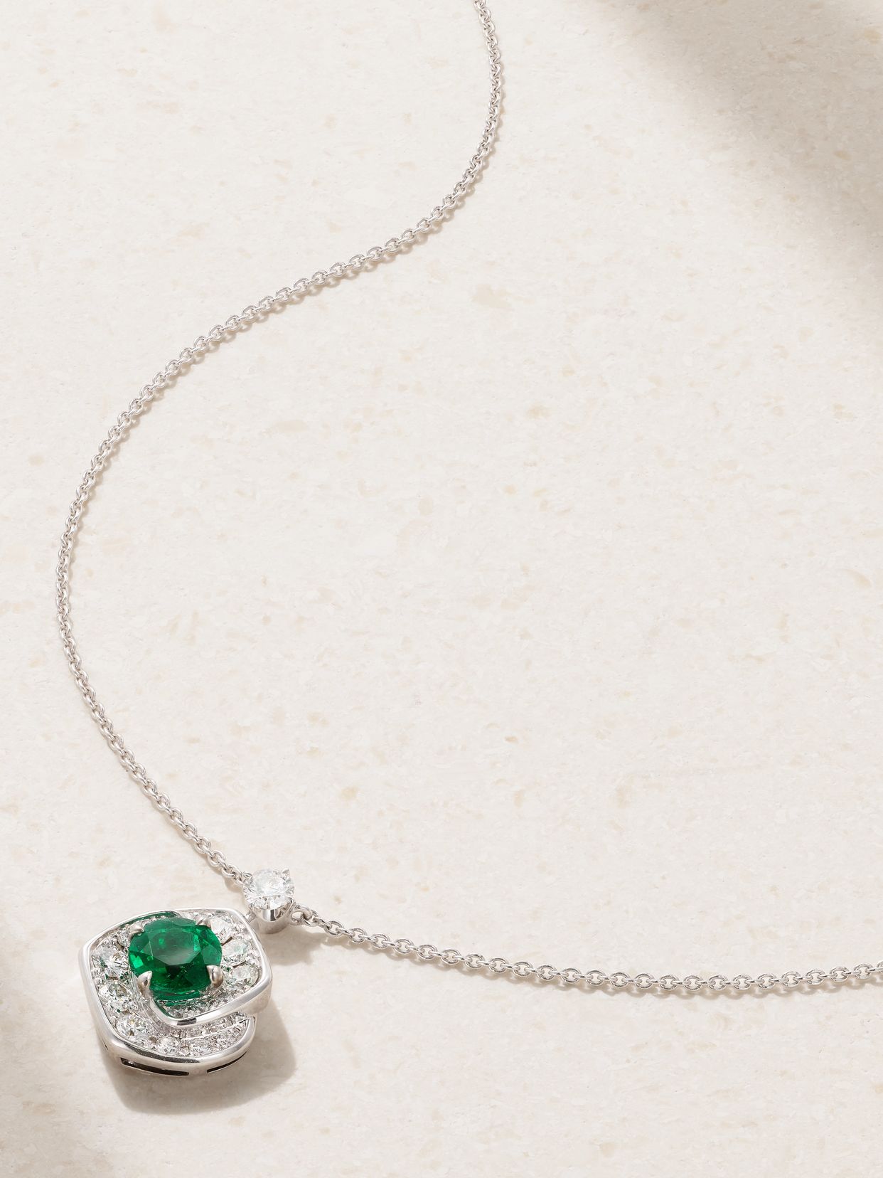 Frozen Kiss 18-karat white gold, emerald and diamond necklace