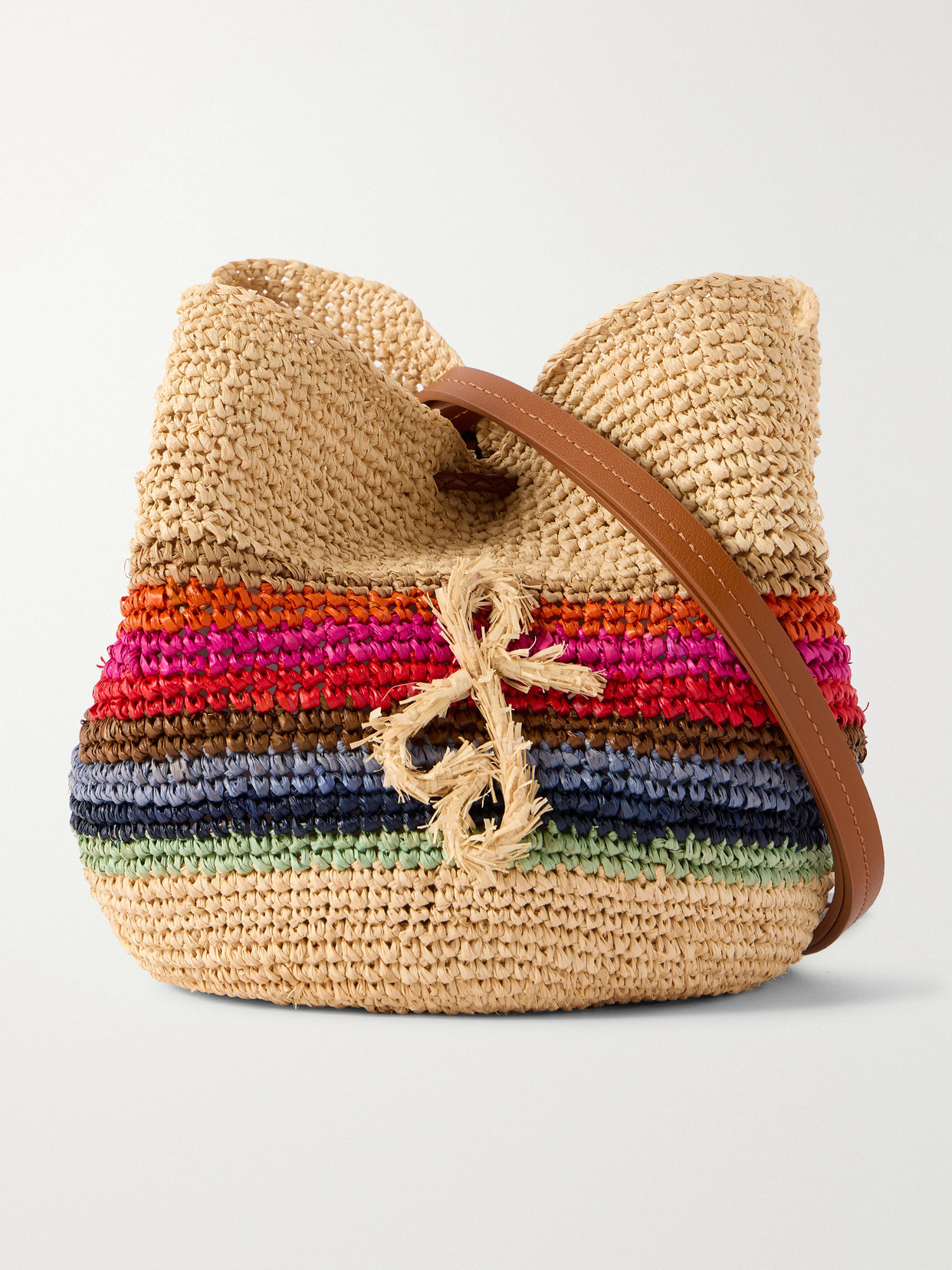 Ruslan Baginskiy Leather-trimmed Striped Woven Raffia Pouch In Multi