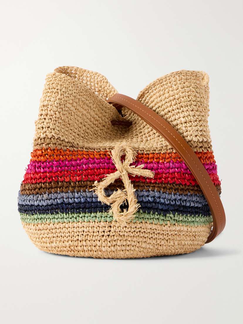 Ruslan Baginskiy Leather-trimmed Striped Woven Raffia Pouch