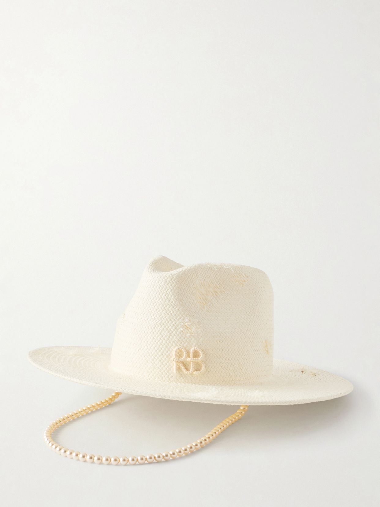 Embellished distressed straw fedora