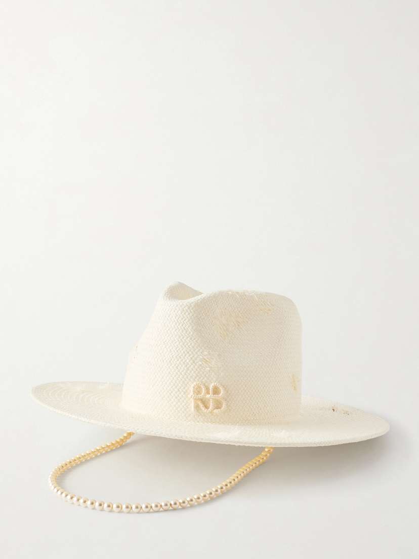 Ruslan Baginskiy Embellished Distressed Straw Fedora