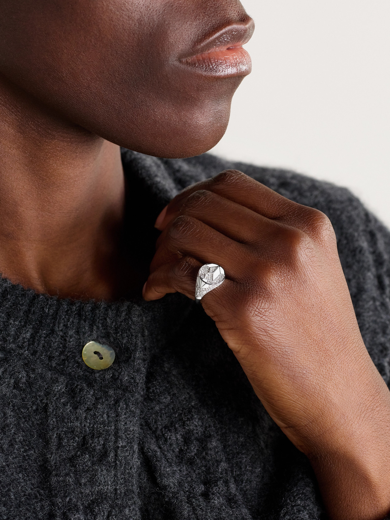 L'atelier Nawbar The Fragments 18-karat White Gold, Diamond And Enamel Ring In Gold