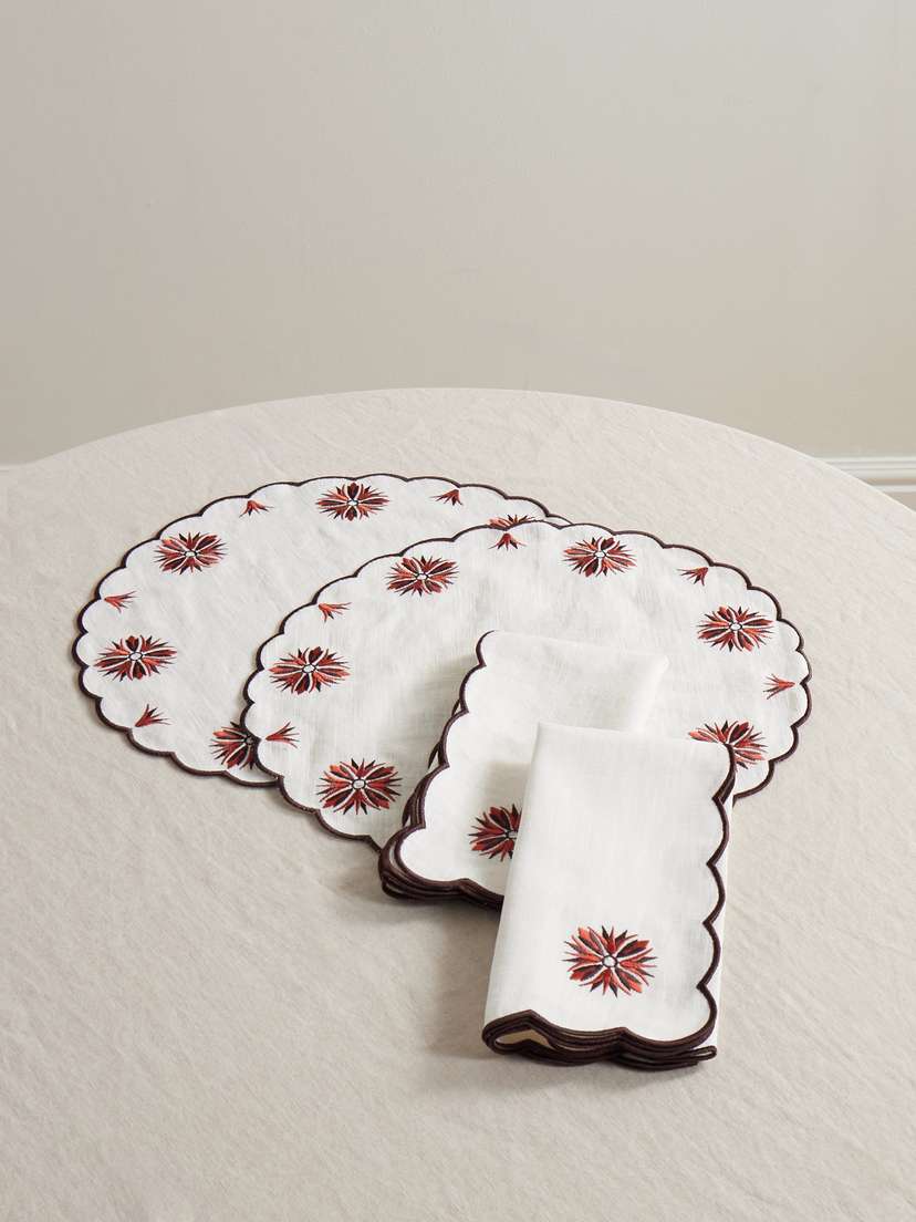 Cabana Set Of Two Botanica Embroidered Linen And Cotton-blend Placemats And Napkins