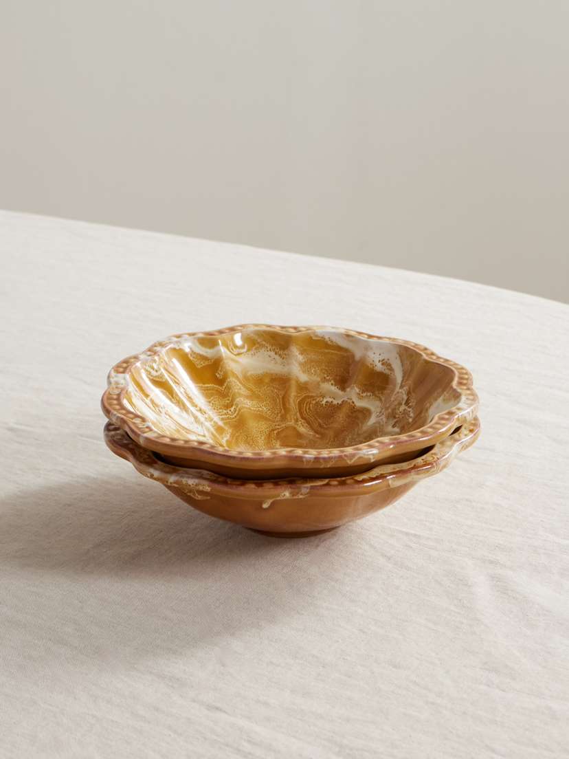 Cabana Set Of Two Small Scalloped Ceramic Bowls