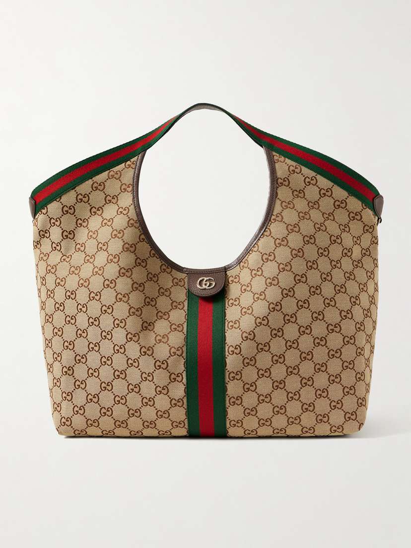 Gucci Giglio Large Leather-trimmed Canvas-jacquard Tote