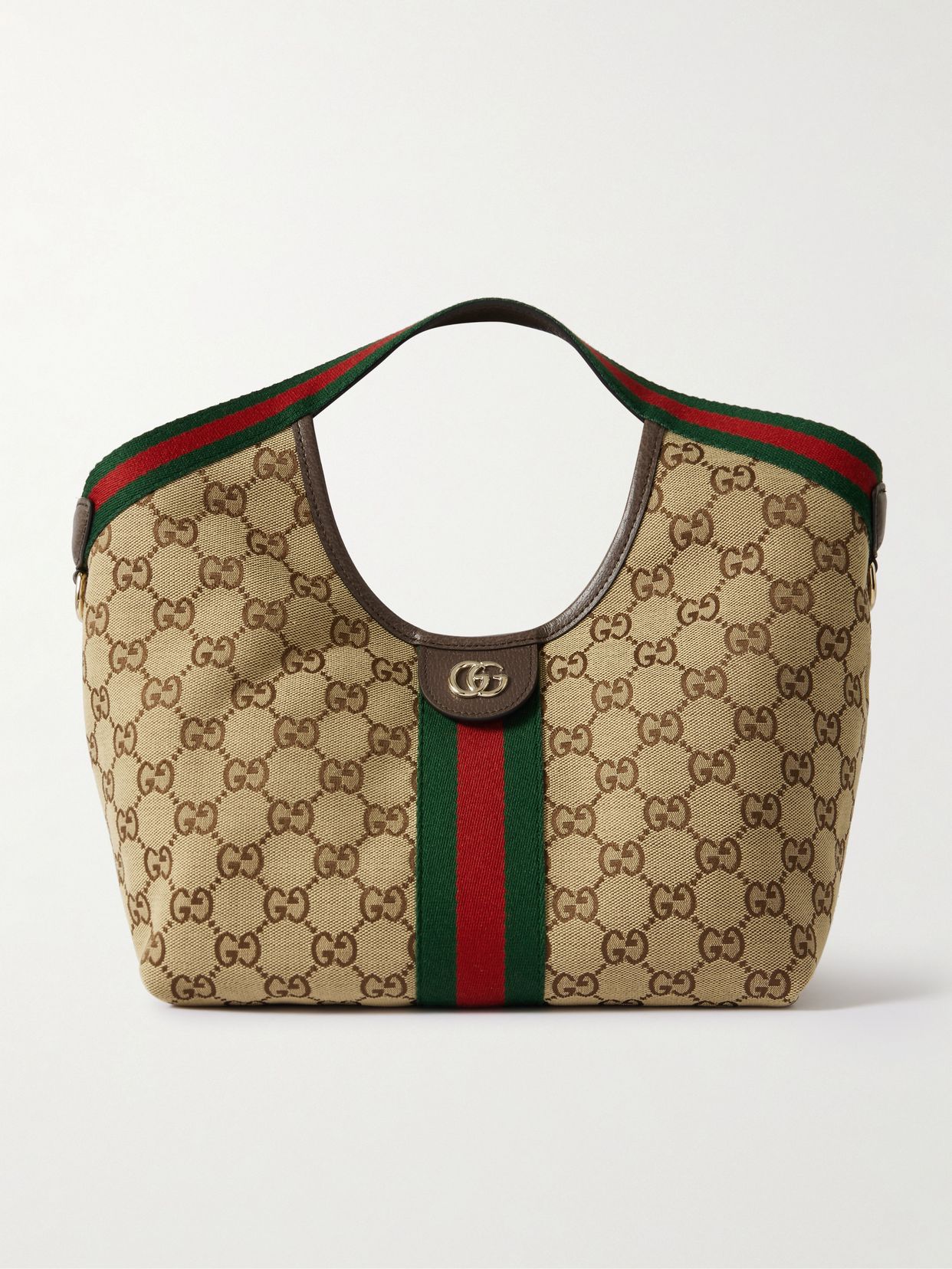 Giglio small leather-trimmed canvas-jacquard tote