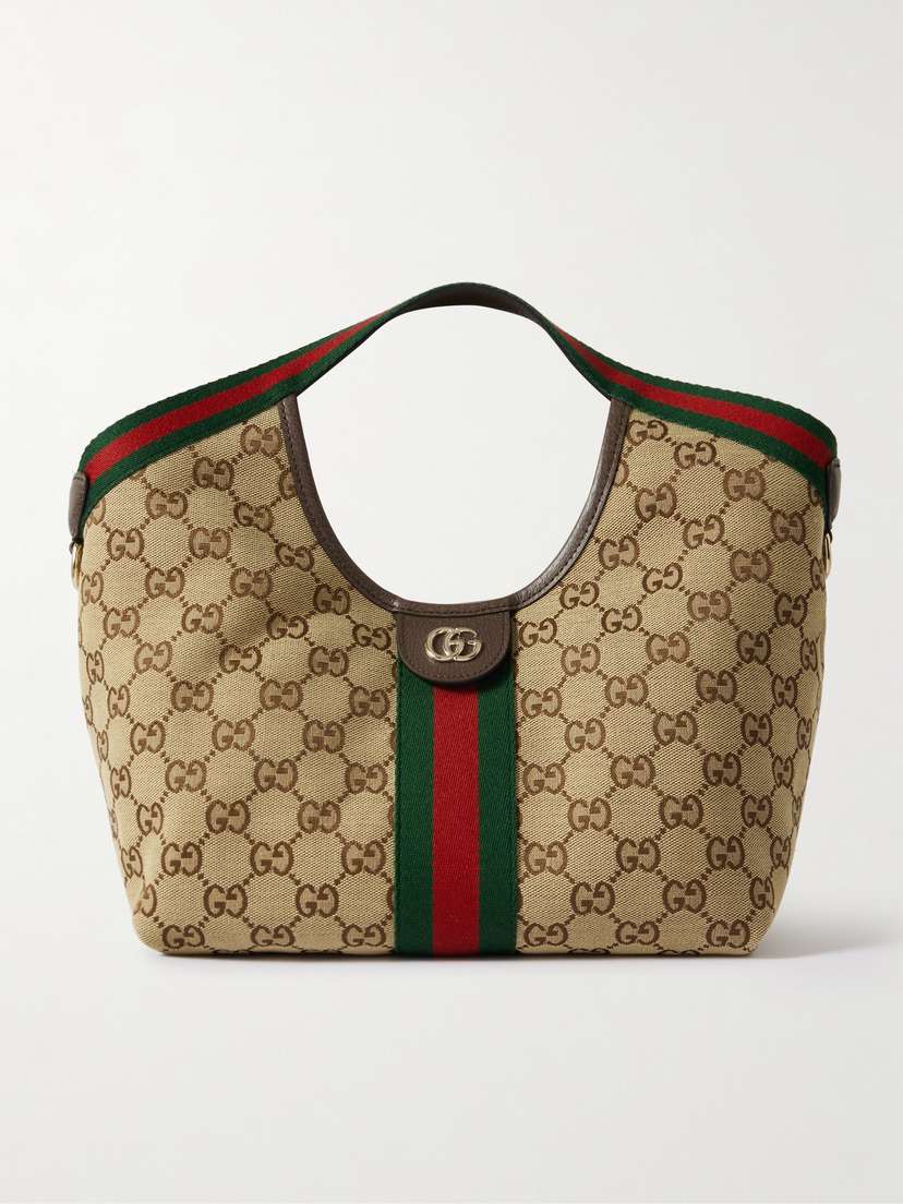 Gucci Giglio Small Textured Leather And Webbing-trimmed Canvas-jacquard Tote