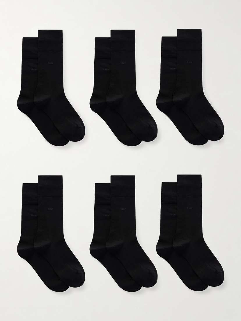 CDLP Set Of Six Intarsia Ribbed Organic Cotton-blend Socks