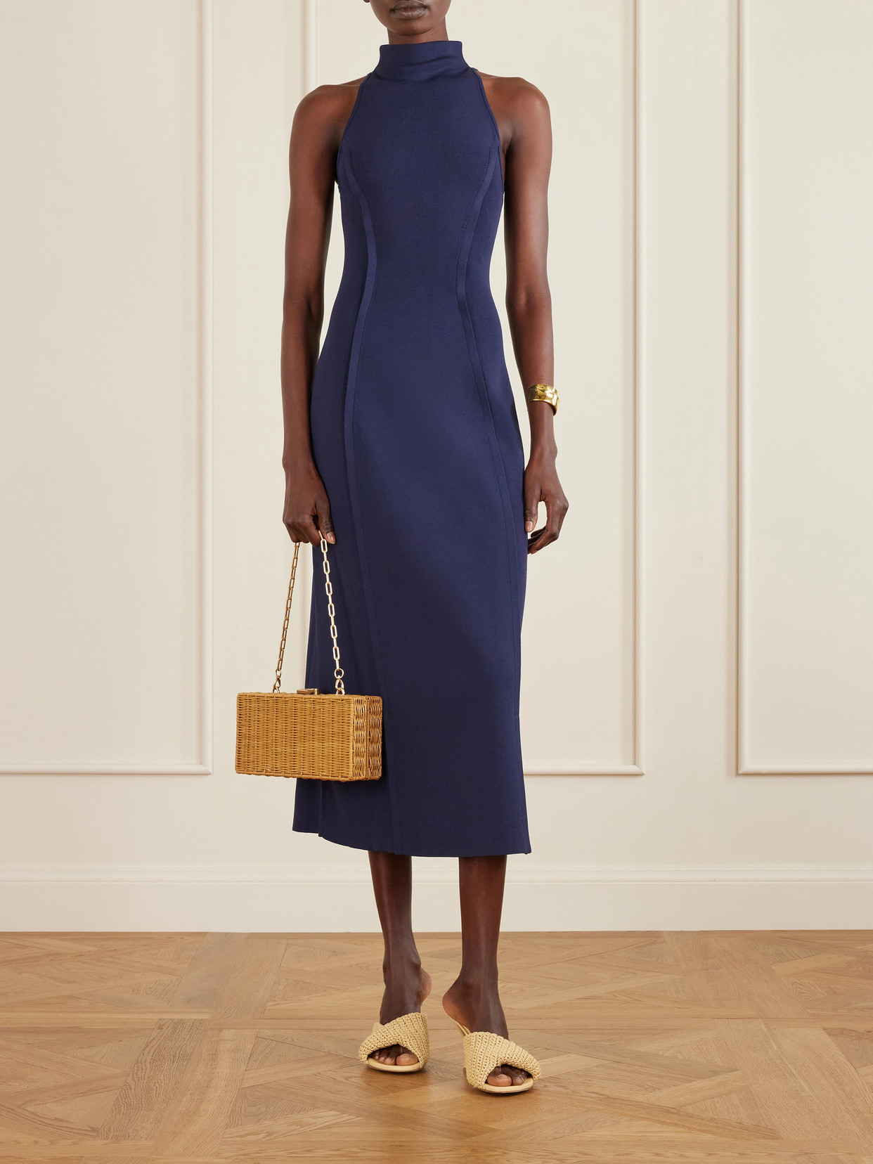 Cult Gaia Keller Stretch-knit Turtleneck Midi Dress In Blue