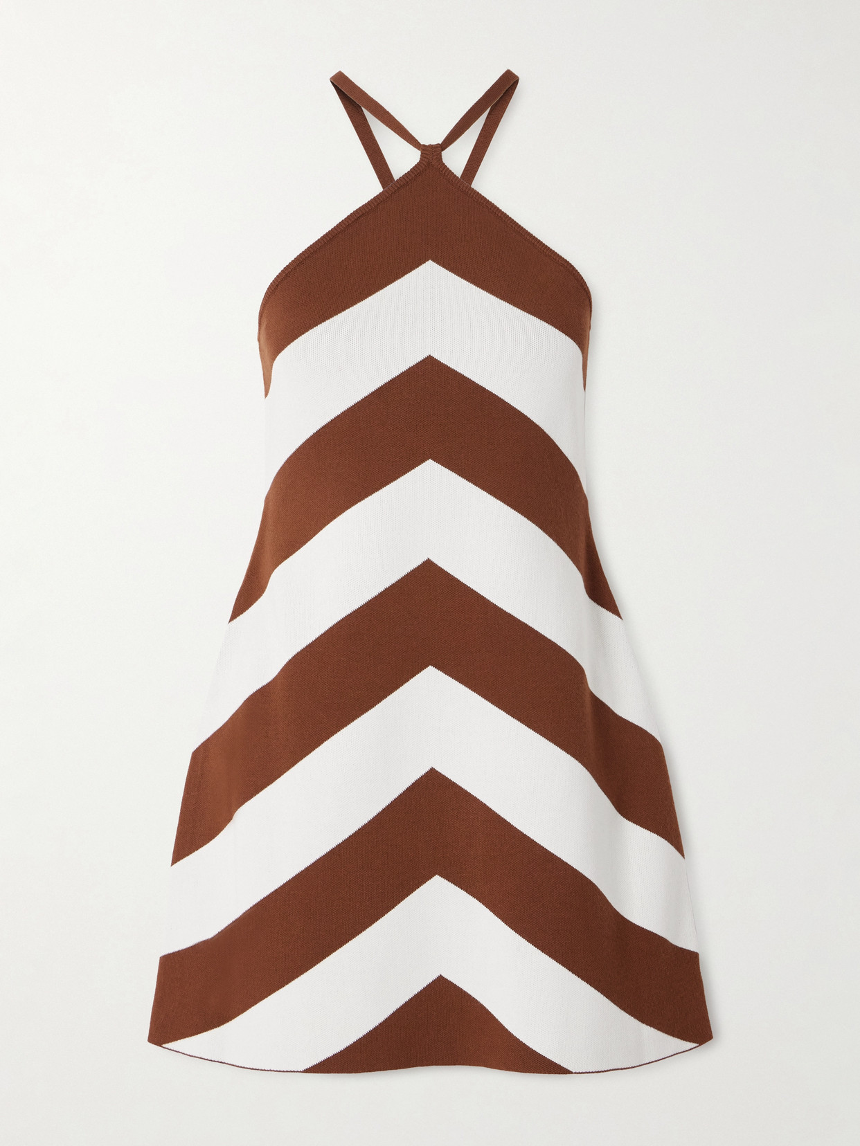 Cult Gaia Nelson Striped Jacquard-knit Halterneck Mini Dress In White