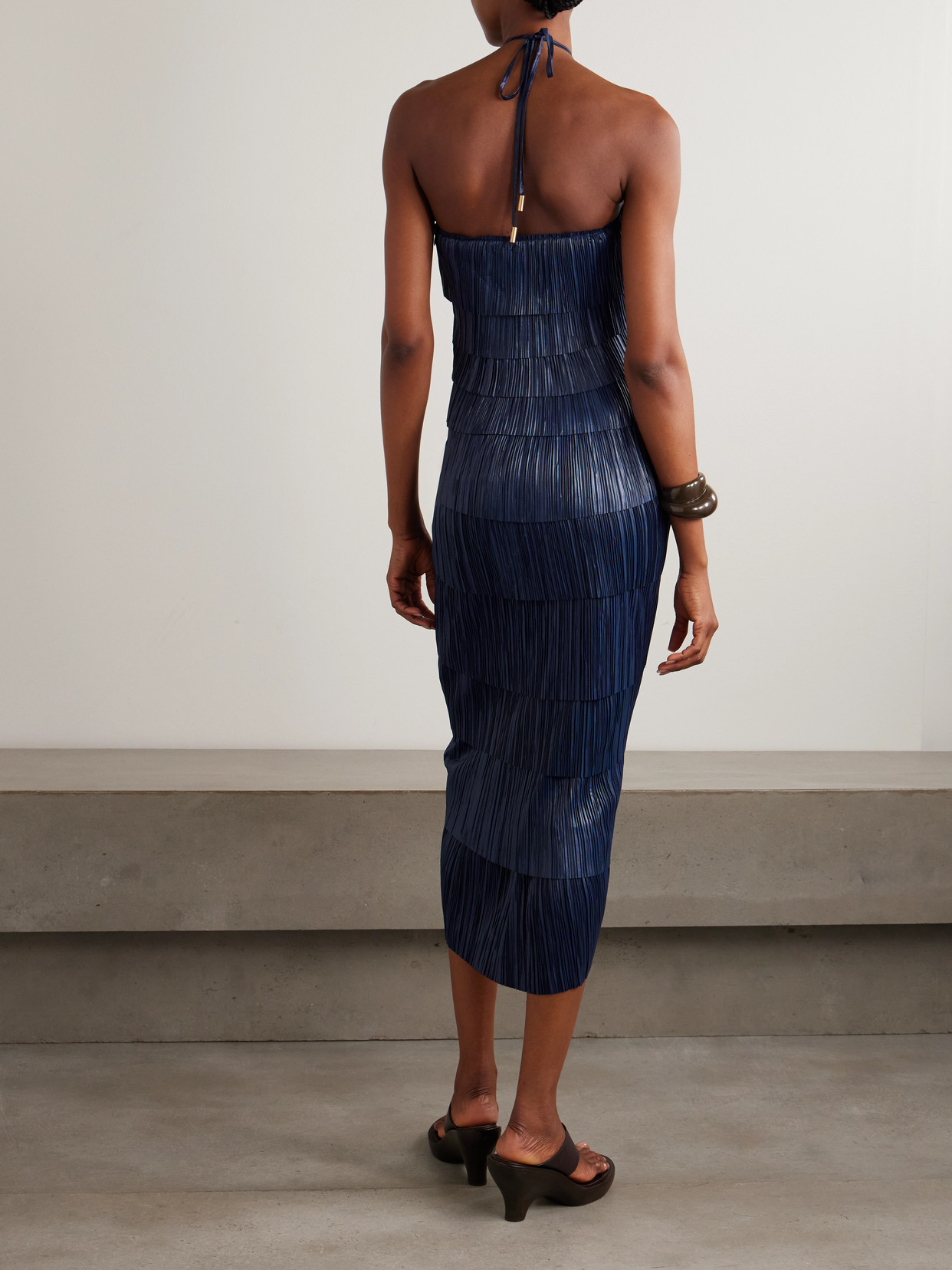 Cult Gaia Patrizia Halter-neck Pleated Midi Dress In Blue