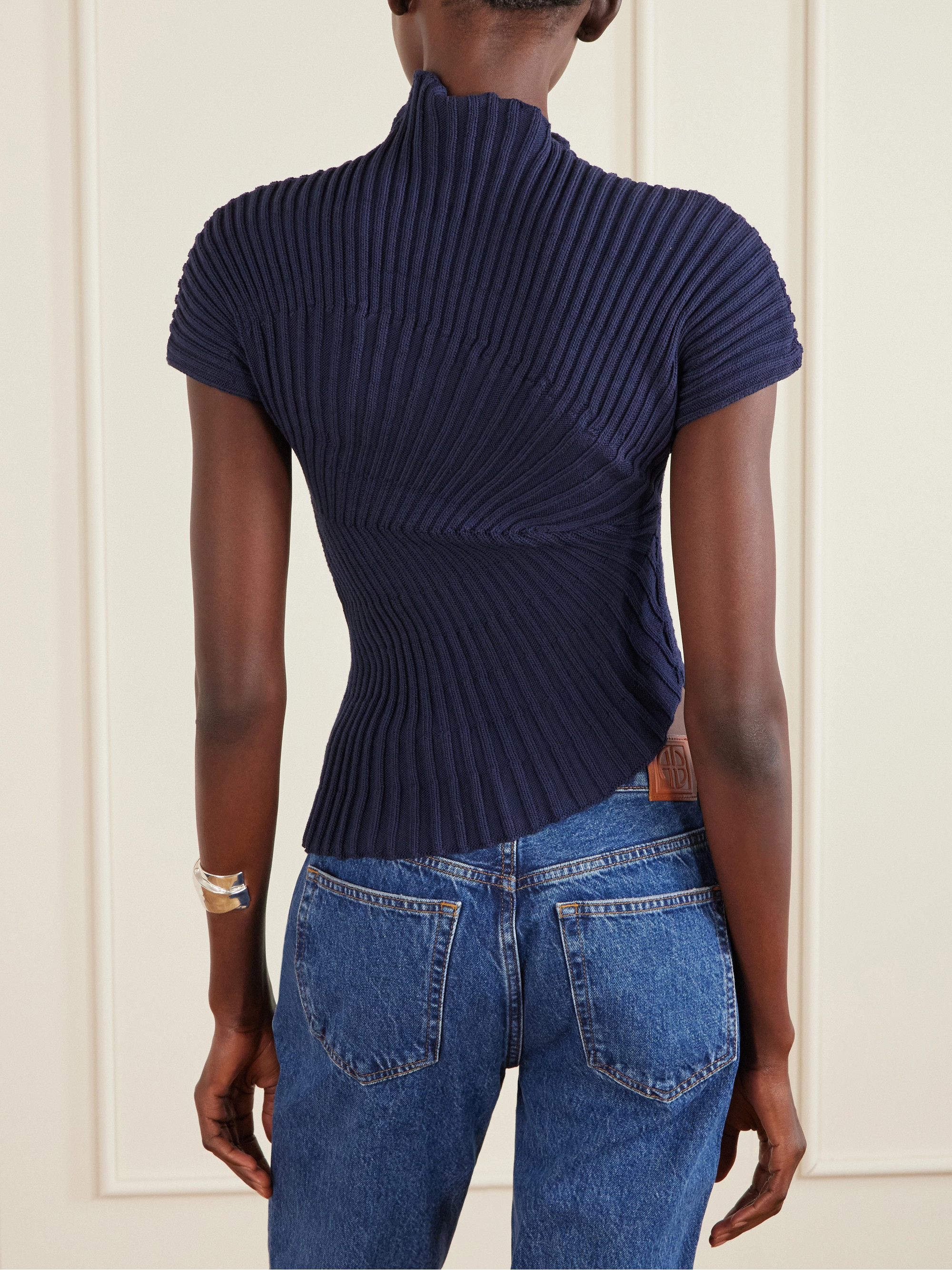 Cult Gaia Annemie asymmetric ribbed cotton top