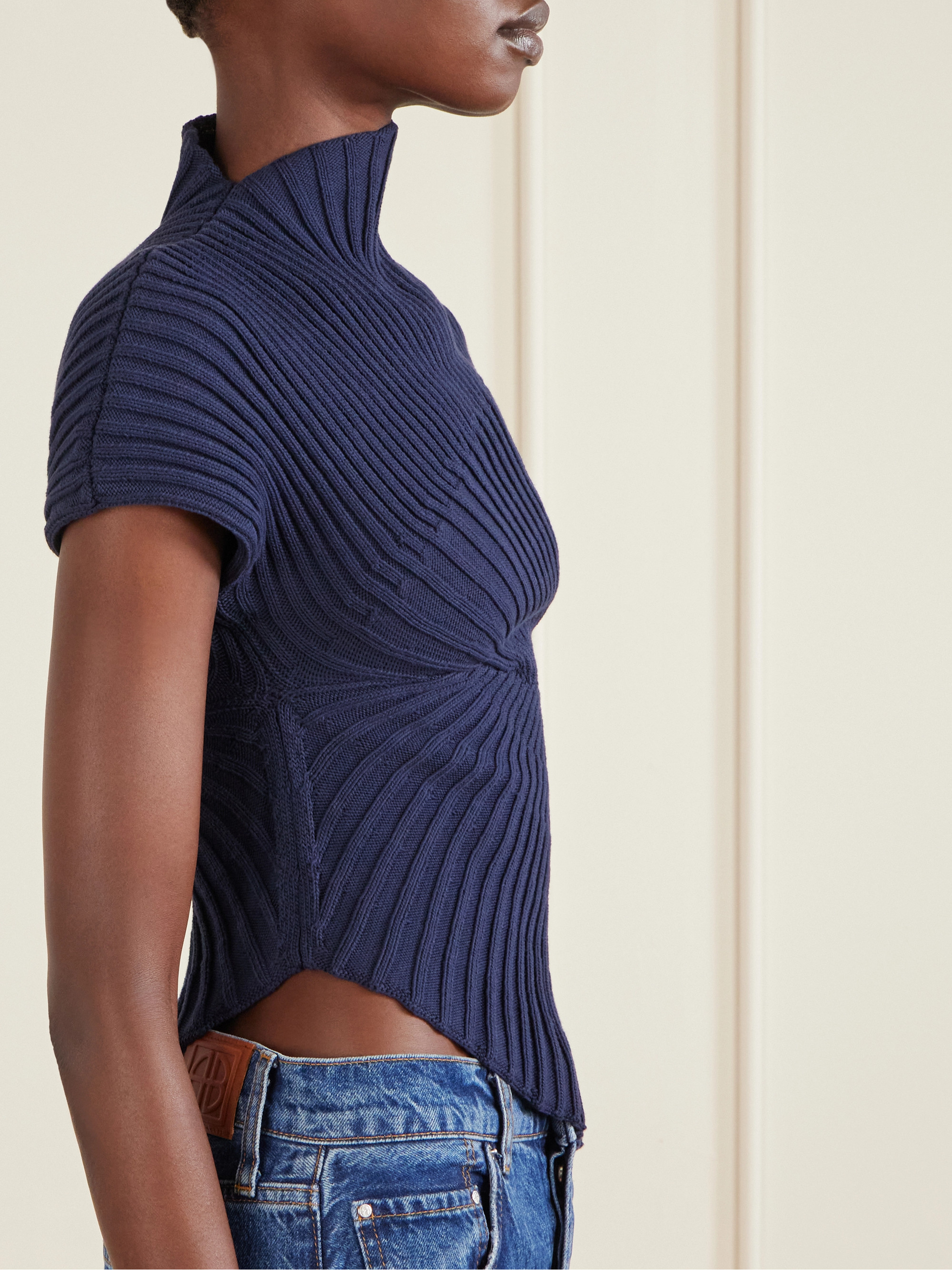 Cult Gaia Annemie asymmetric ribbed cotton top