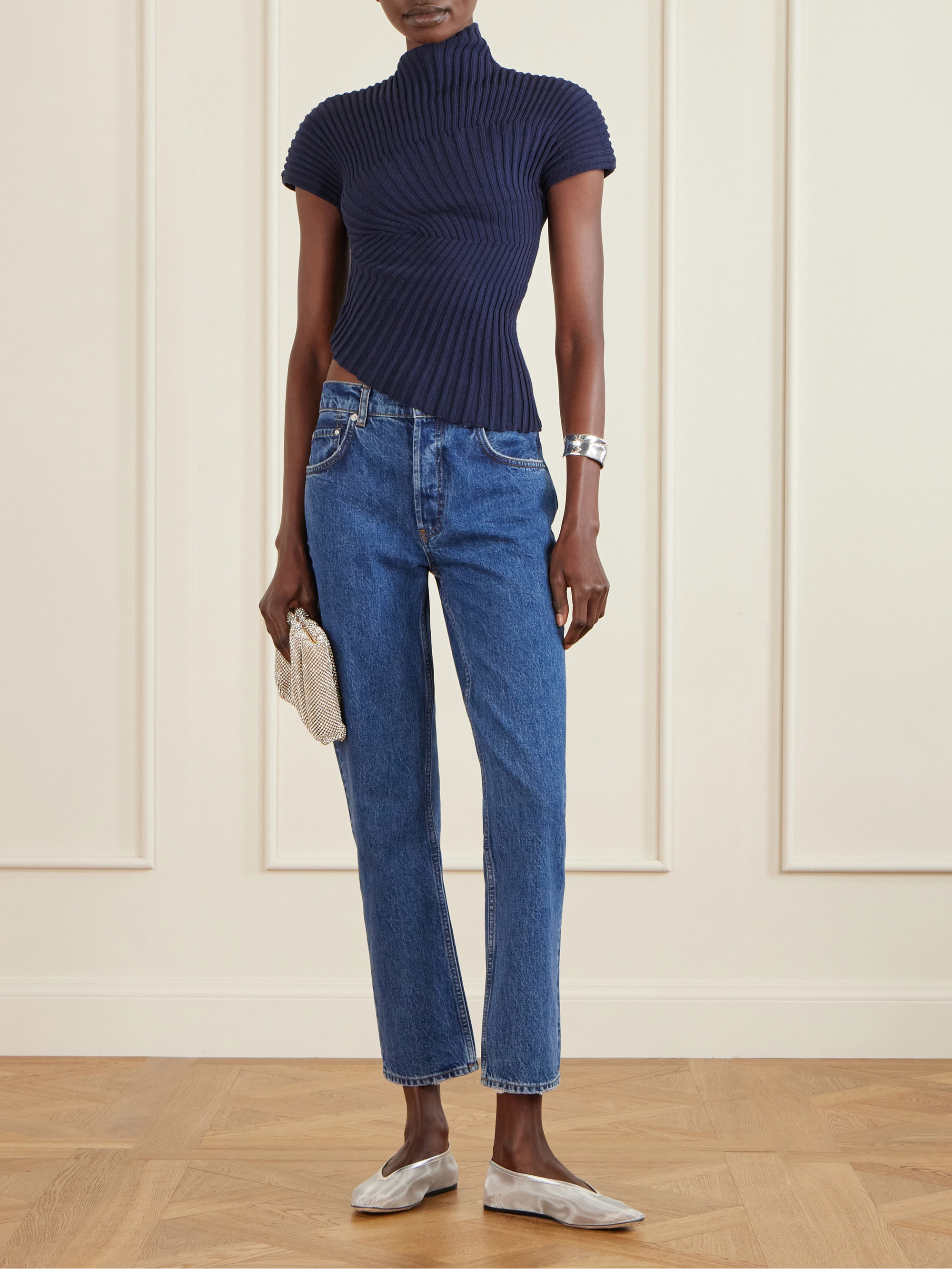 Cult Gaia Annemie asymmetric ribbed cotton top