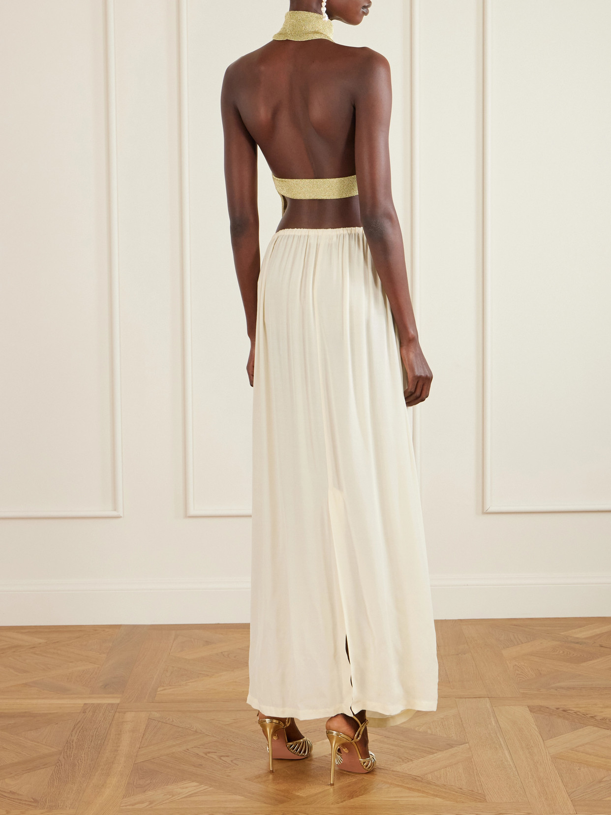 Wake Ribbed Metallic Halterneck Top