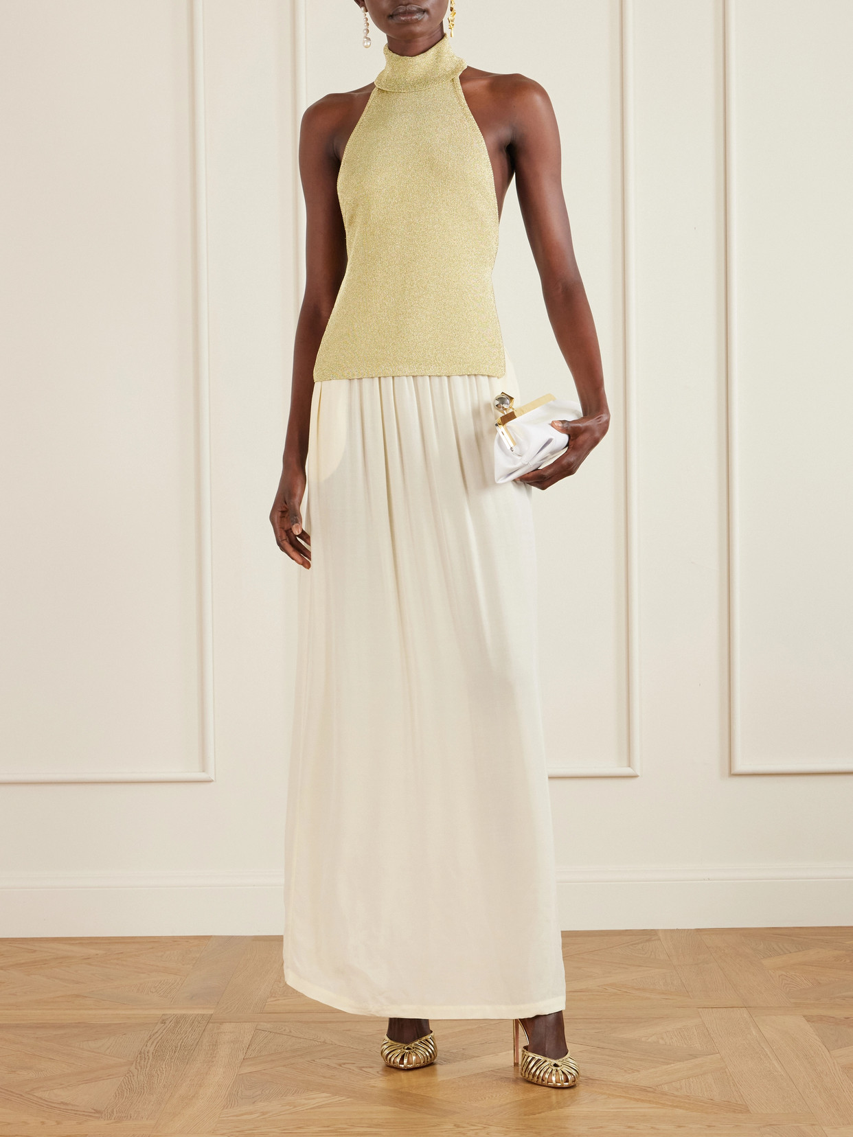 Wake Ribbed Metallic Halterneck Top