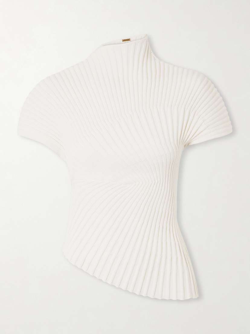 Cult Gaia Annemie Asymmetric Ribbed Cotton Top