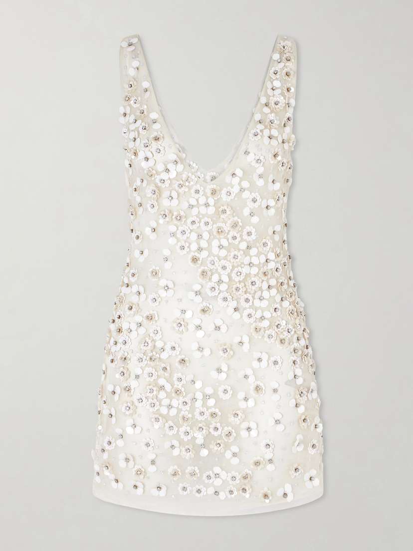 Cult Gaia Sapphira Floral-embellished Silk-organza Mini Dress