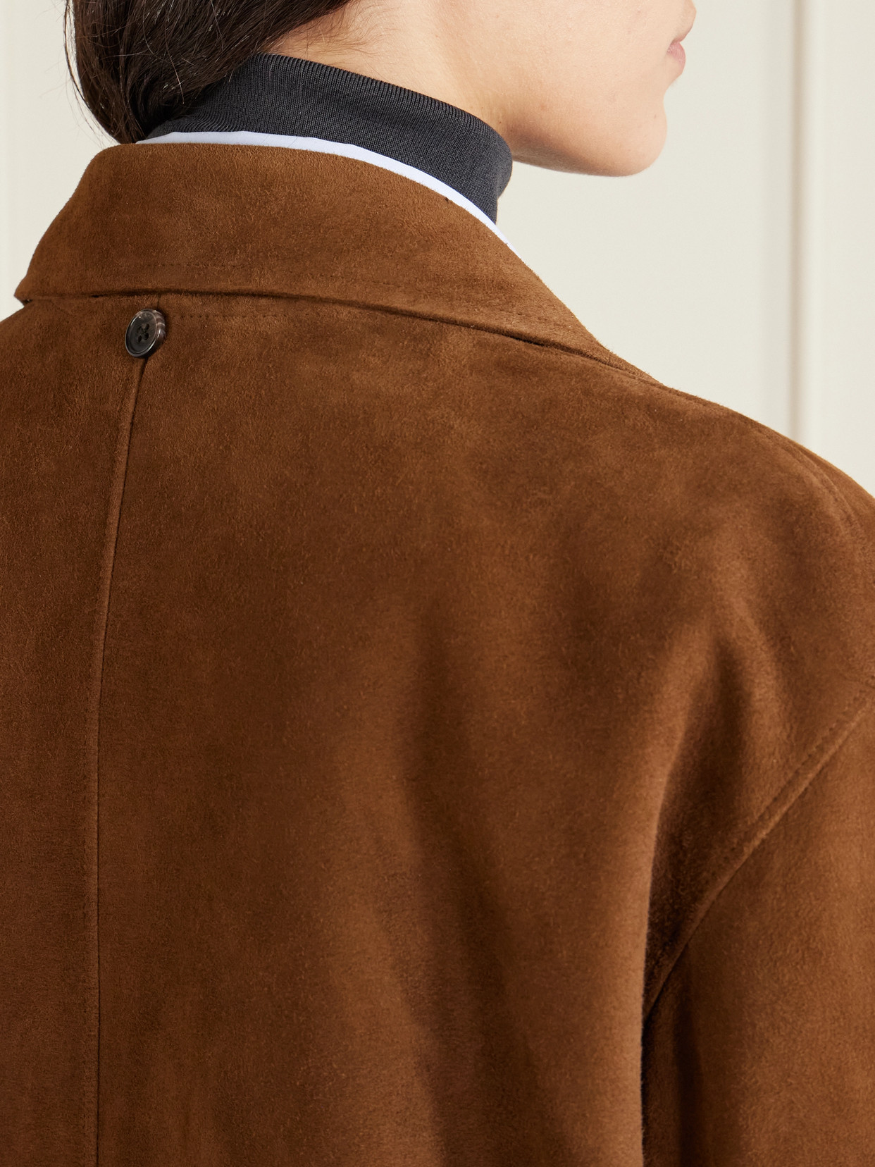 The Row Serenis Paneled Suede Coat In Brown