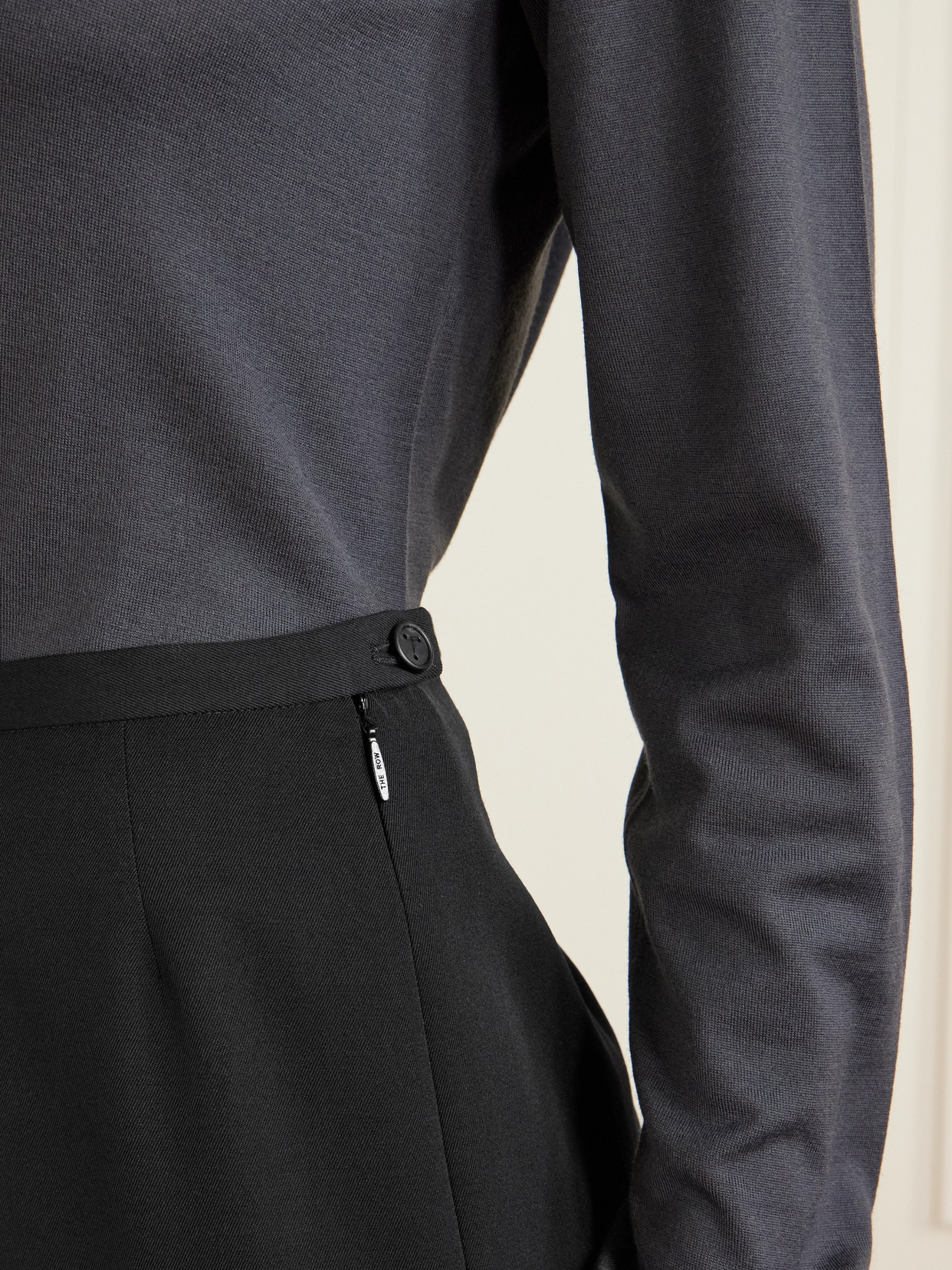 The Row Roger Wool-crepe Wide-leg Pants In Black