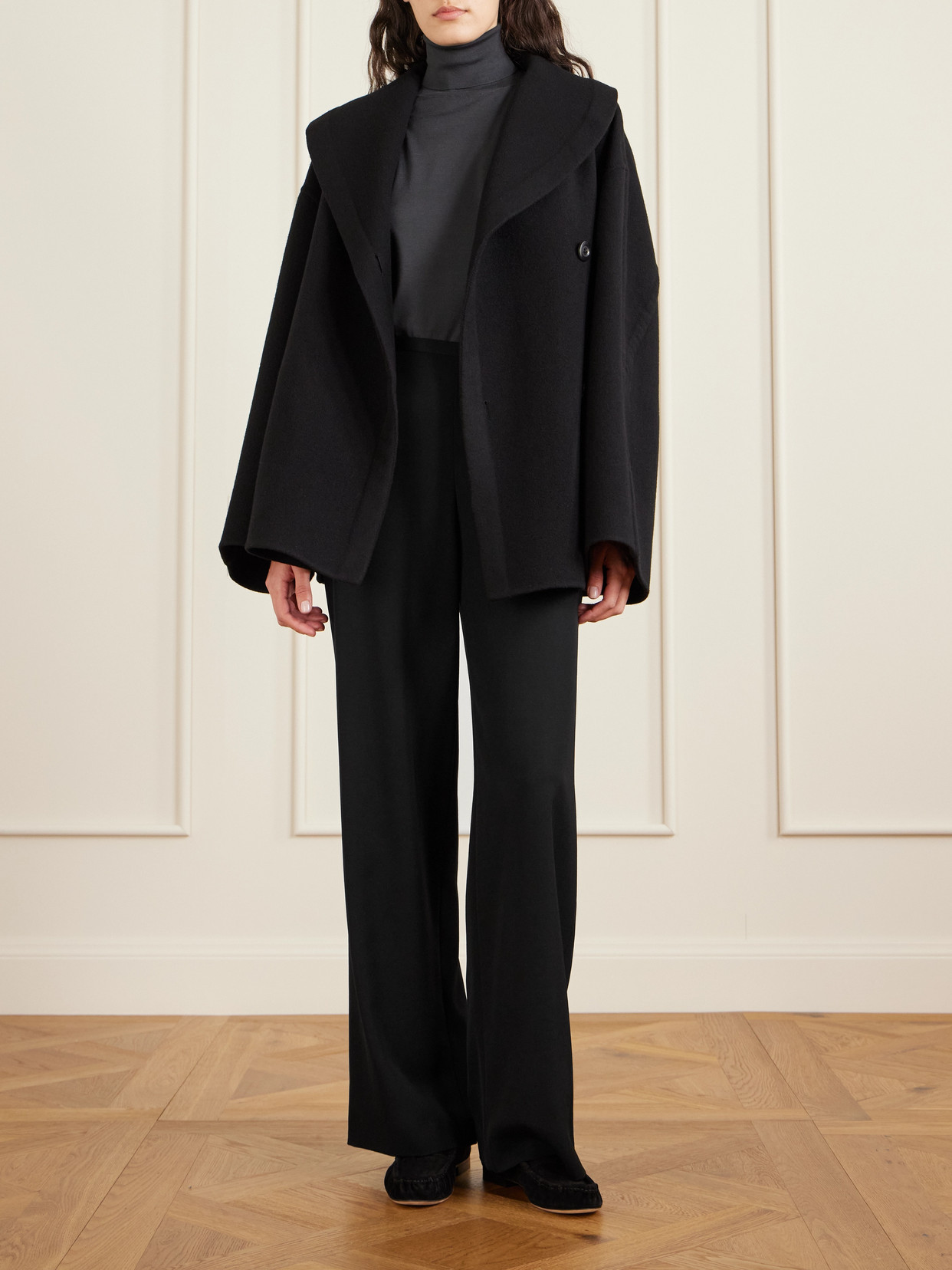 The Row Roger Wool-crepe Wide-leg Pants In Black