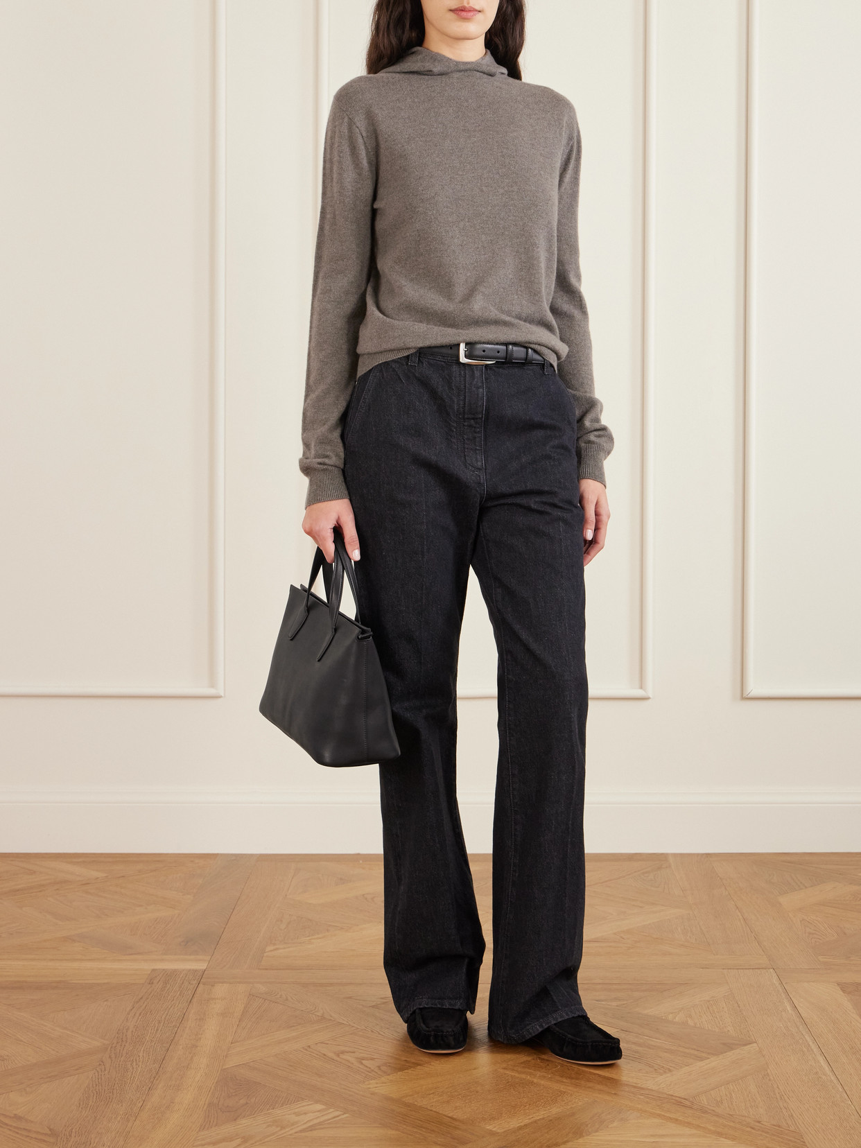 The Row Marcel Textured-leather Tote In Black